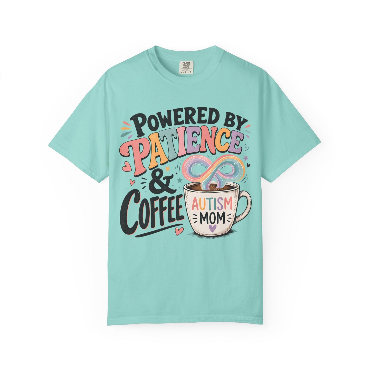 Autism Mom T-Shirt — "Powered by Patience &amp; Coffee" Graphic Tee image