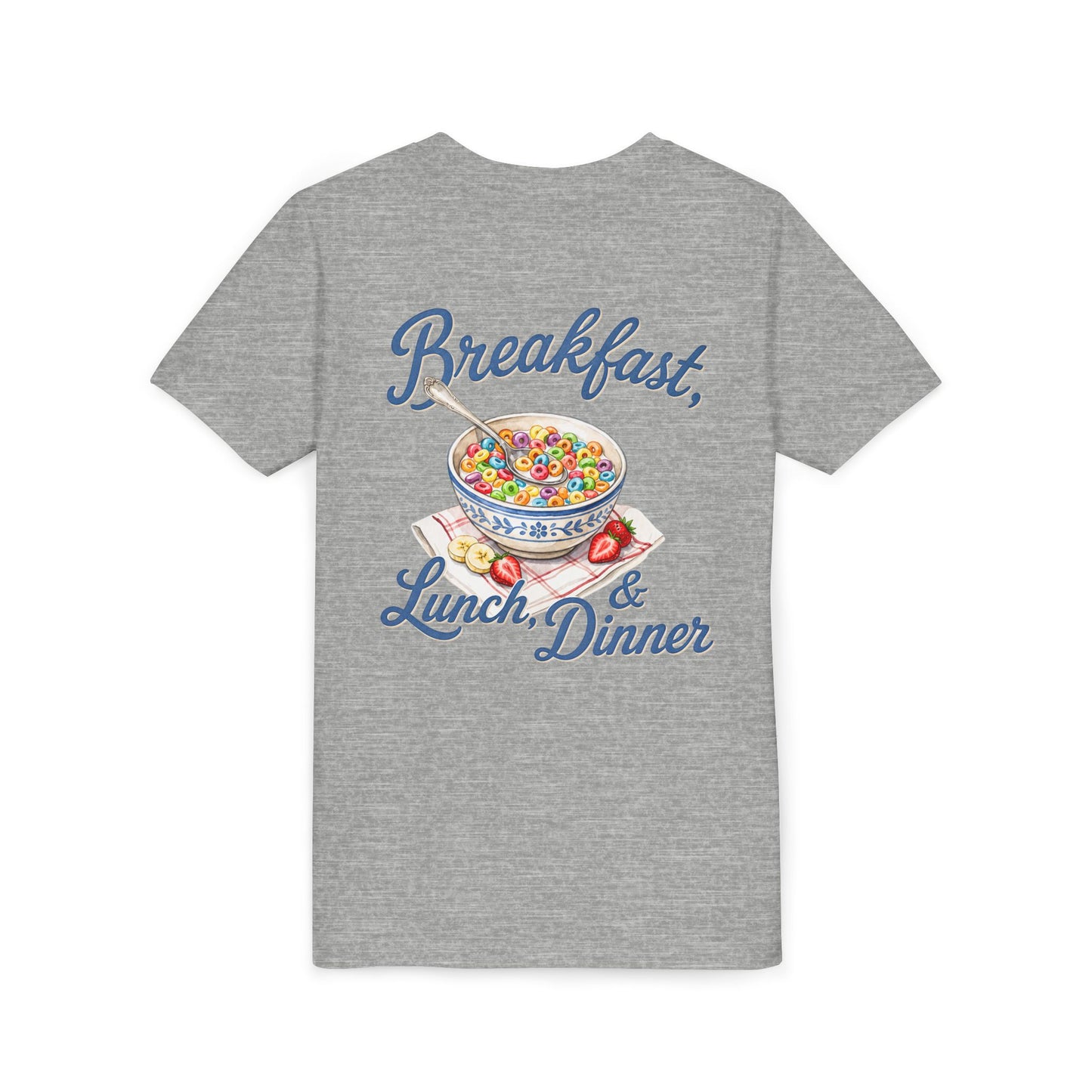 “Breakfast, Lunch & Dinner” Cereal Bowl Kids Youth Tee - Shirt BACK PRINT