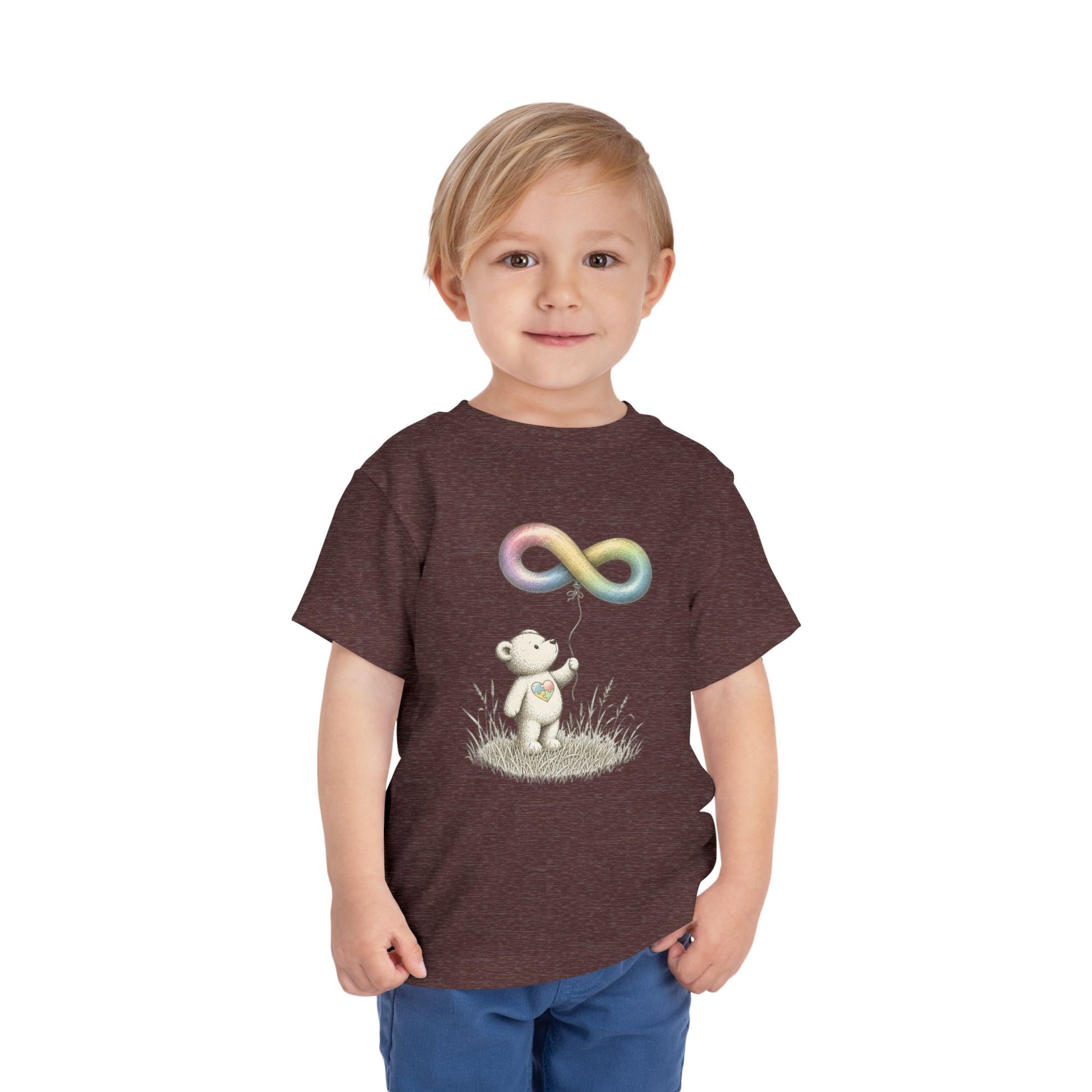 Toddler Tee — Bear Holding Rainbow Infinity Balloon Cute Kids Shirt image 19