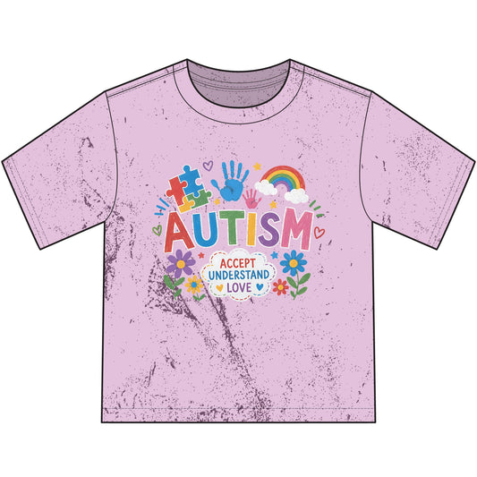 Autism Awareness Heavyweight Color Blast Youth T-Shirt — "Accept Understand Love" Colorful Puzzle &amp; Rainbow Design image 0