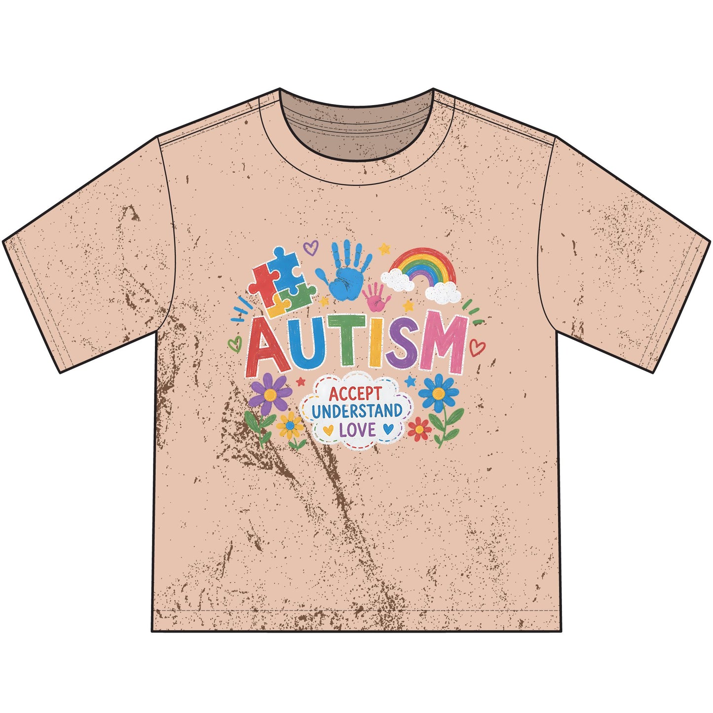 Autism Awareness Heavyweight Color Blast Youth T-Shirt — "Accept Understand Love" Colorful Puzzle &amp; Rainbow Design image 4