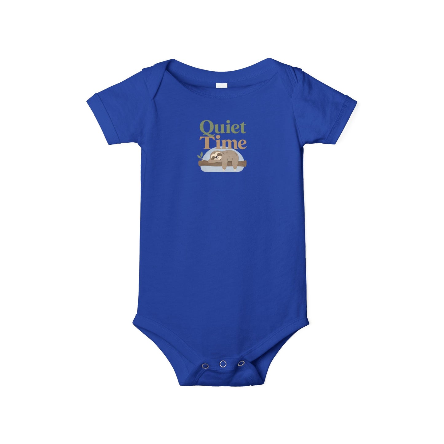 Quiet Time Infant Onesie – Cute Sleeping Sloth Baby Bodysuit - True Royal, 6-12M image
