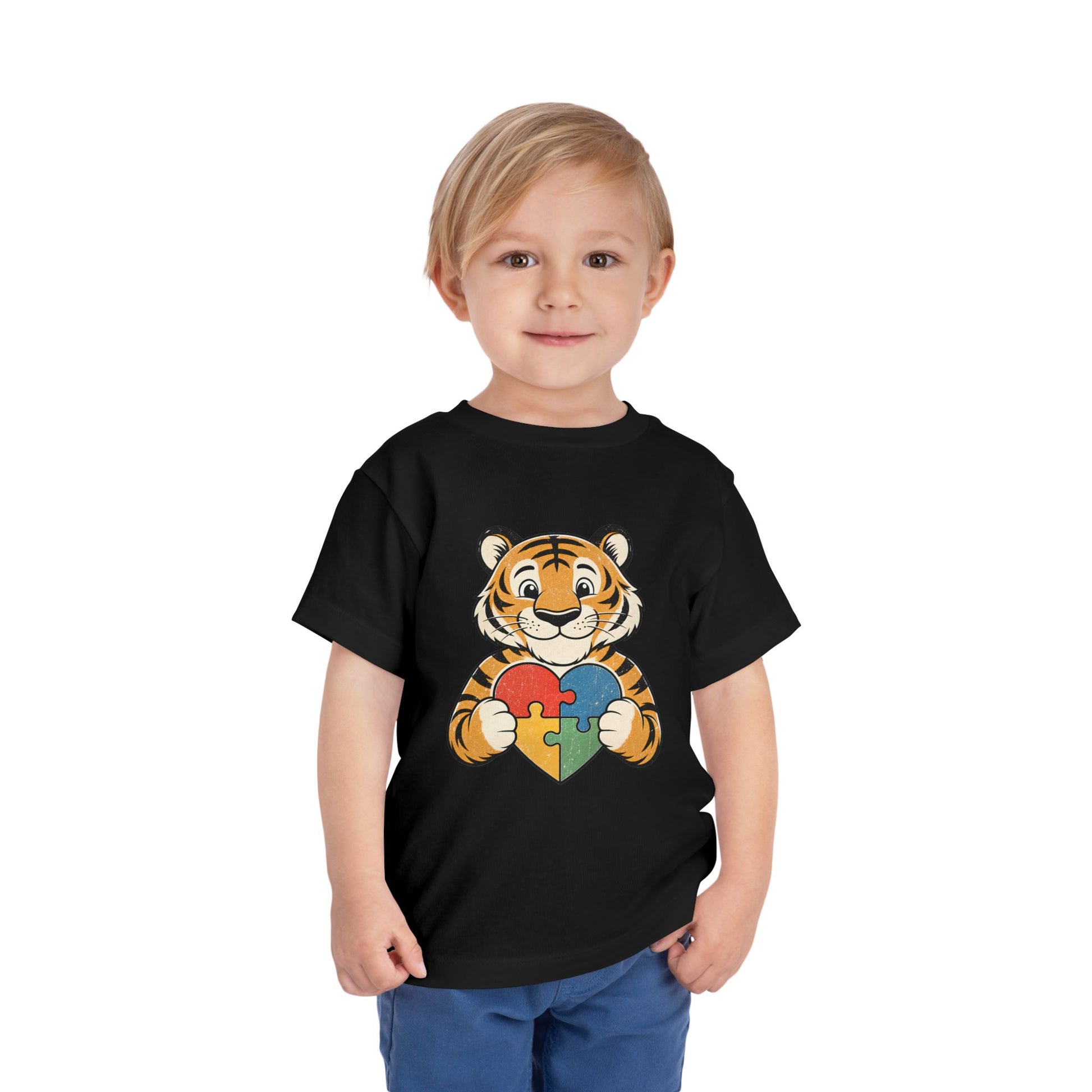 Toddler Tee — Cute Tiger Holding Autism Puzzle Heart image 10
