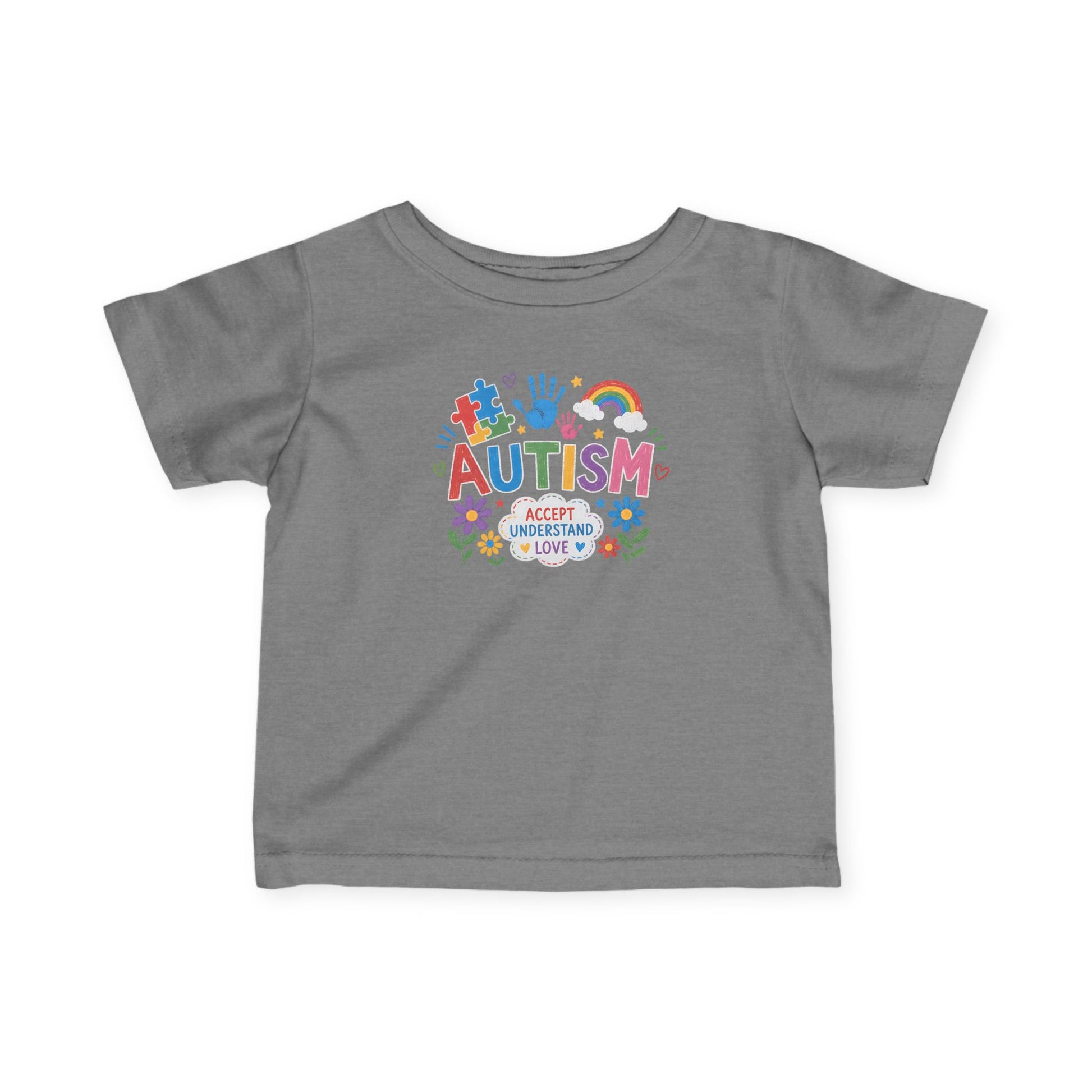 Infant Autism Support Shirt— "Autism: Accept Understand Love" Baby T-Shirt - Granite Heather, 18M image