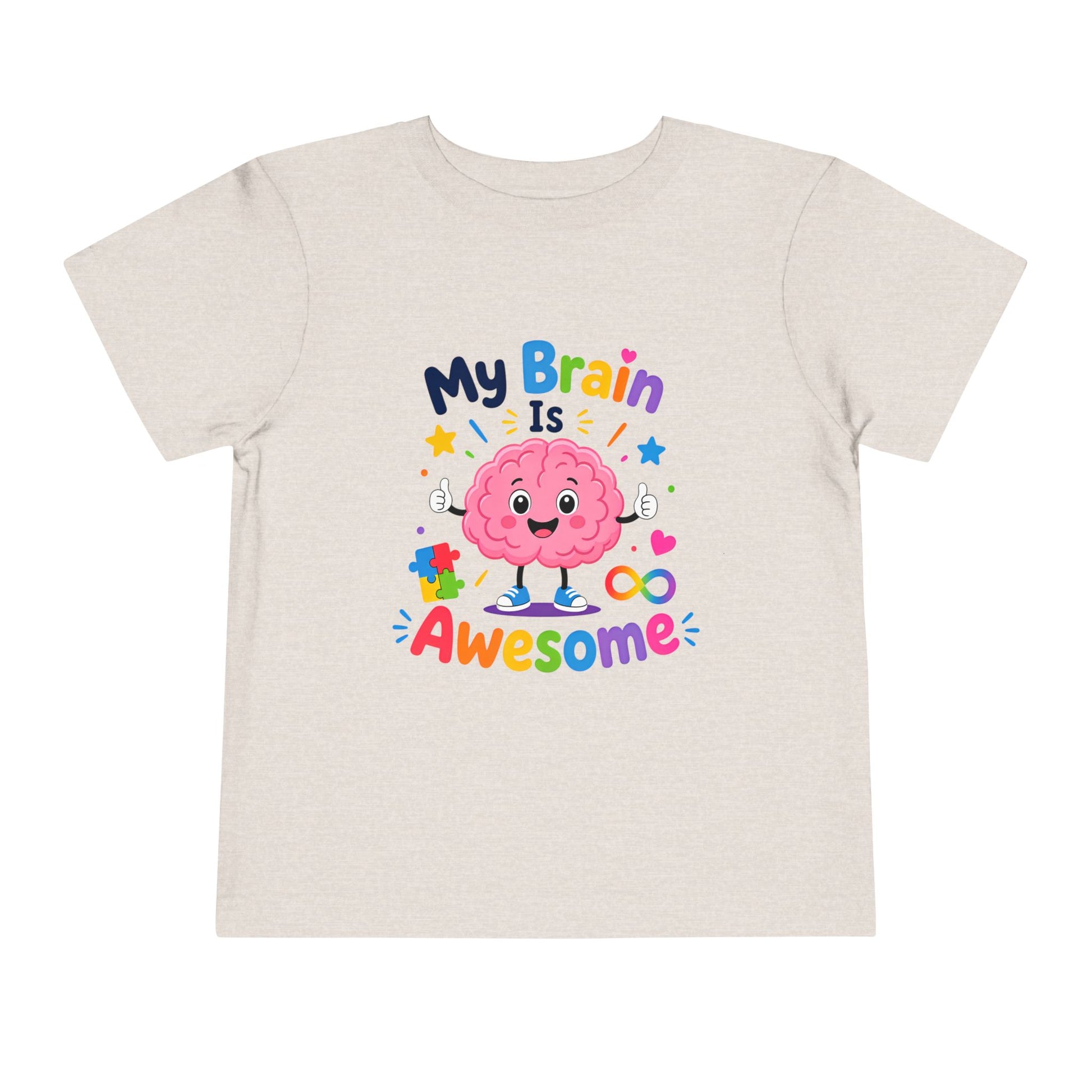 Toddler Tee — "My Brain Is Awesome" Cute Brain Graphic Kids T‑Shirt - Heather Dust, 5T image