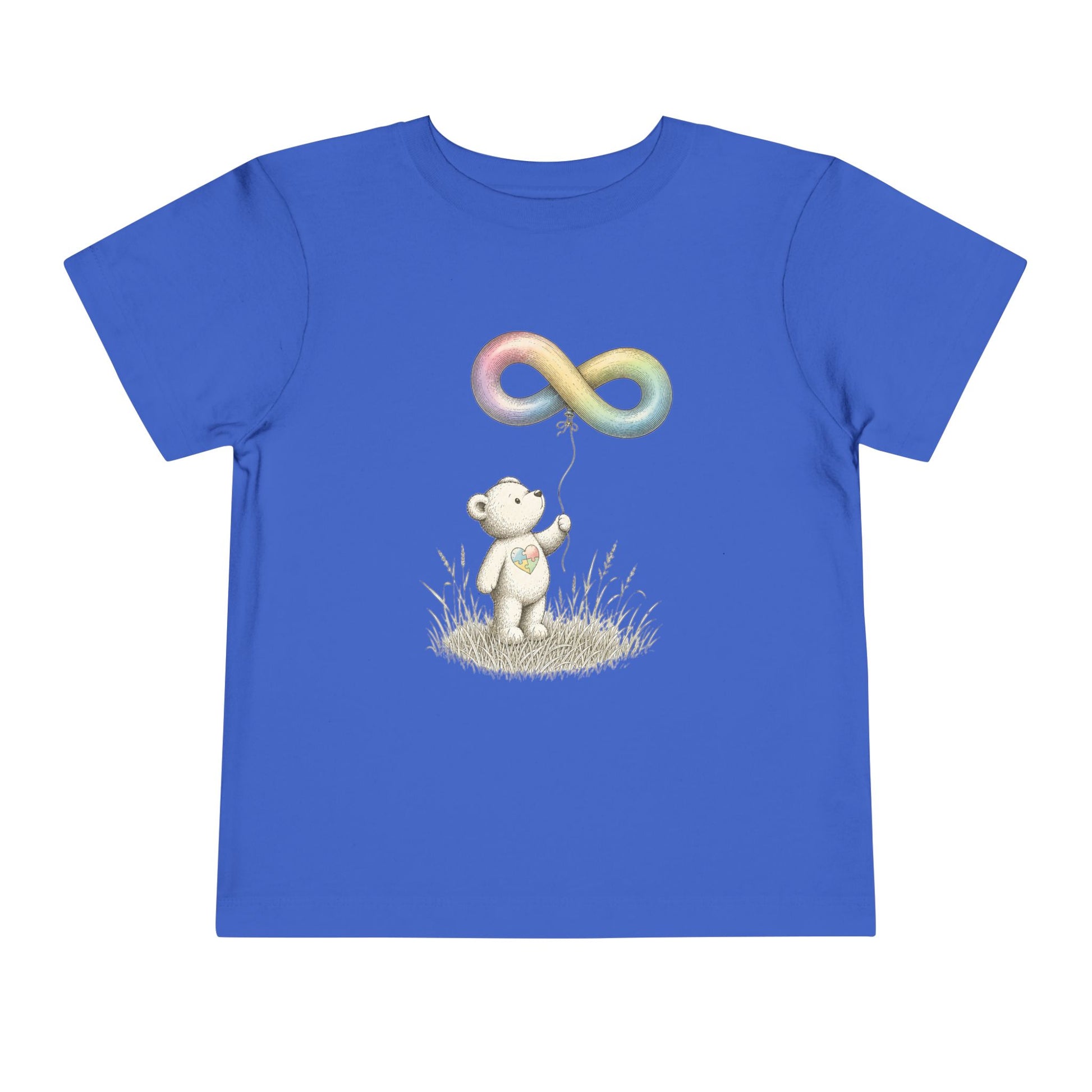 Toddler Tee — Bear Holding Rainbow Infinity Balloon Cute Kids Shirt - True Royal, 3T image