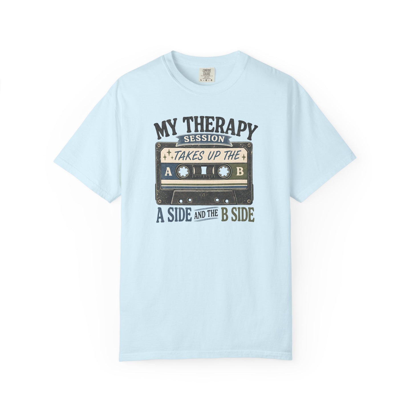 “My Therapy Session Takes Up the A Side and the B Side” Cassette Therapy T-Shirt —Vintage Music Tee