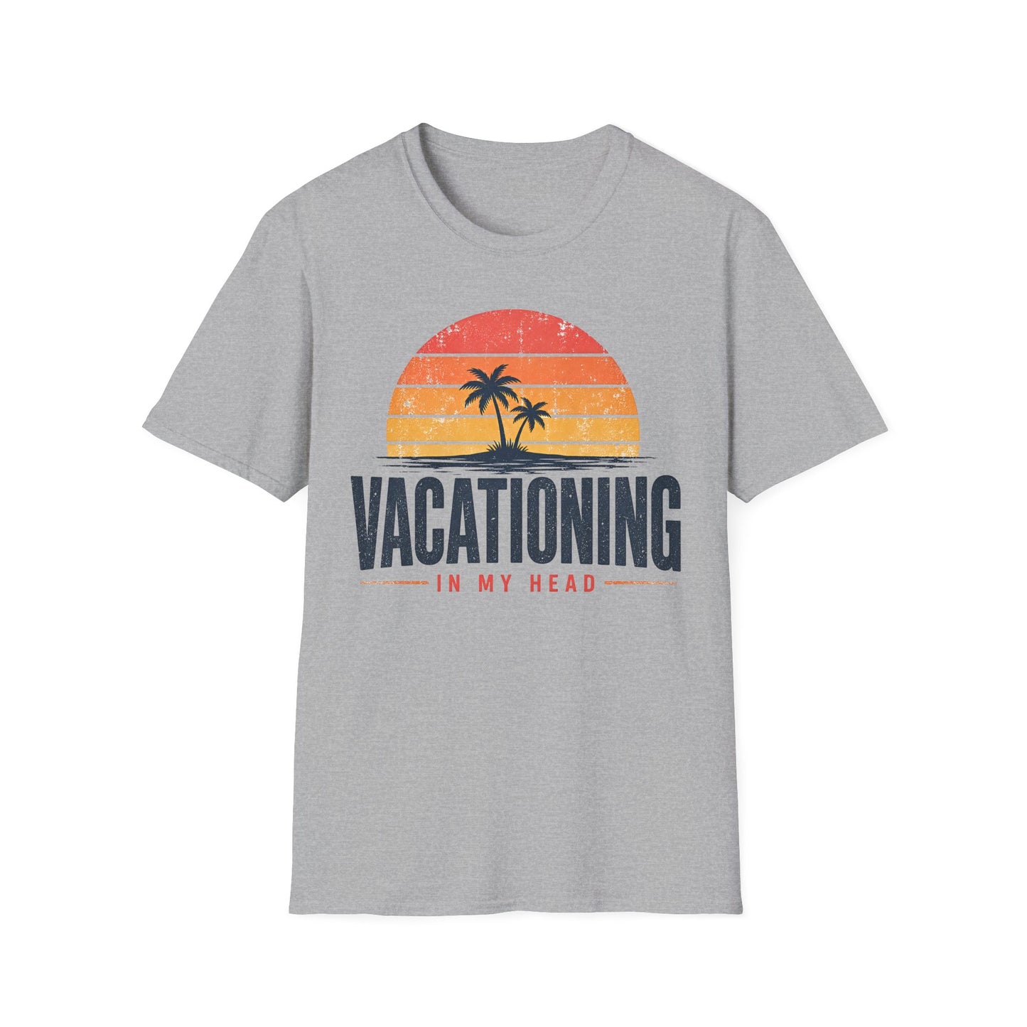 Vacationing T-Shirt — Retro Palm Sunset "Vacationing in My Head" Tee