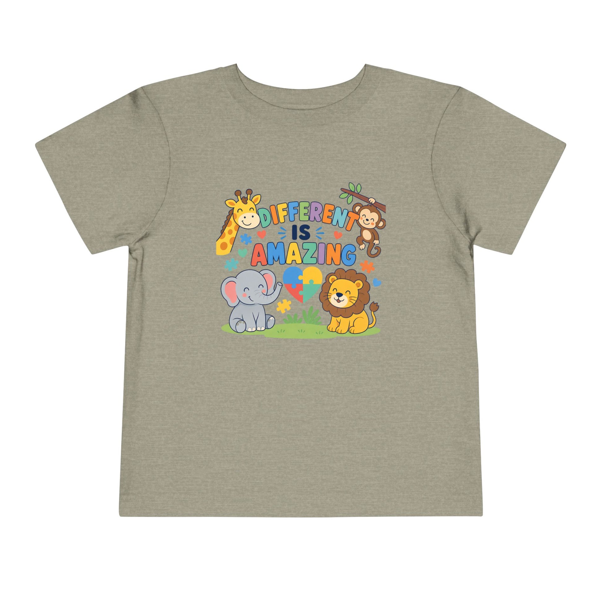 Toddler Tee — "Different Is Amazing" Jungle Animals Graphic - Heather Stone, 3T image