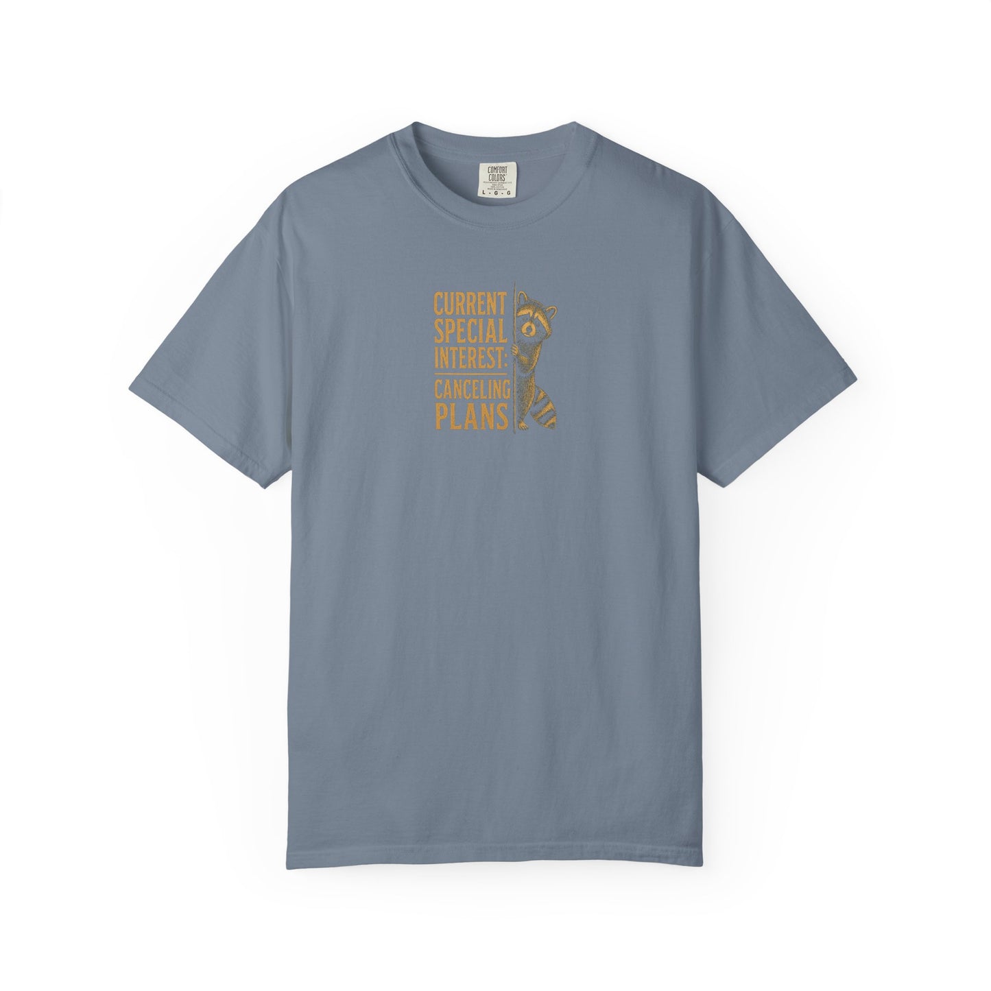 Funny Cancelled Plans T-Shirt — "Current Special Interest: Cancelling Plans" Raccoon Graphic Tee
