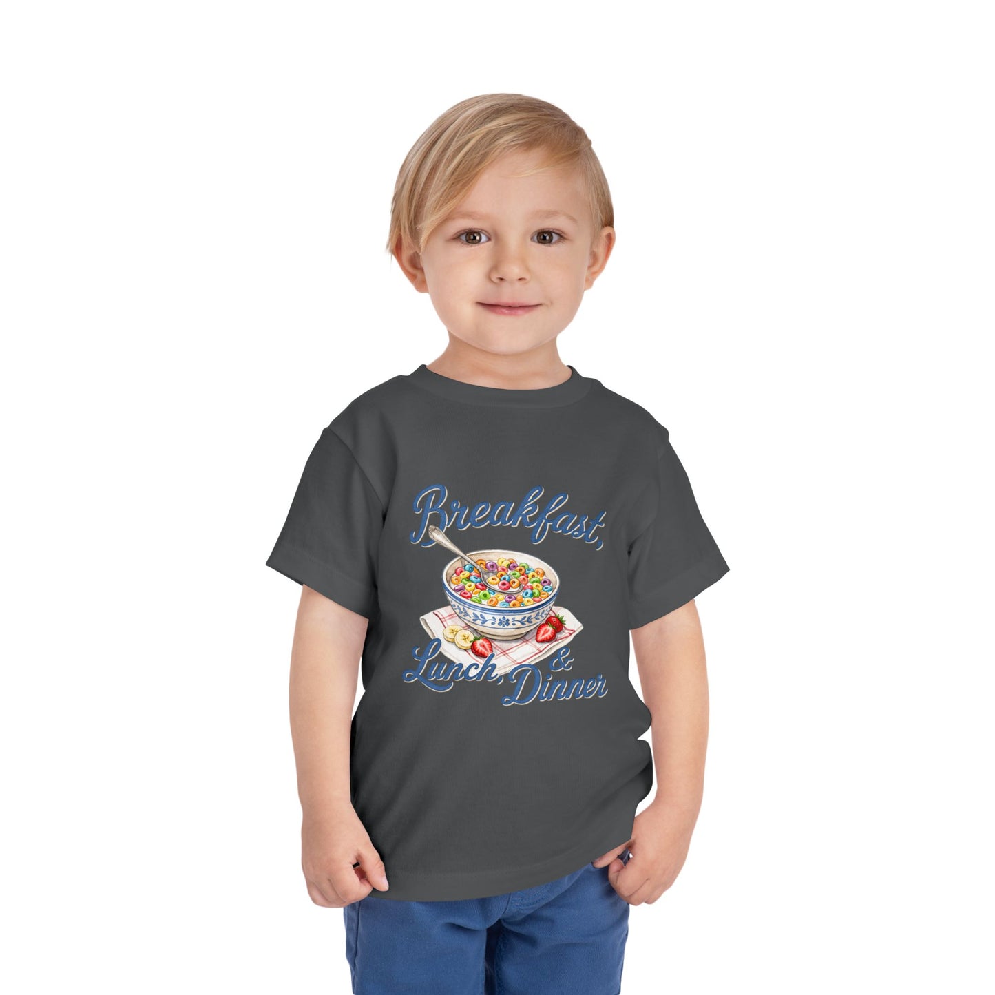 Toddler Tee — “Breakfast, Lunch & Dinner” Cereal Bowl Kids Shirt