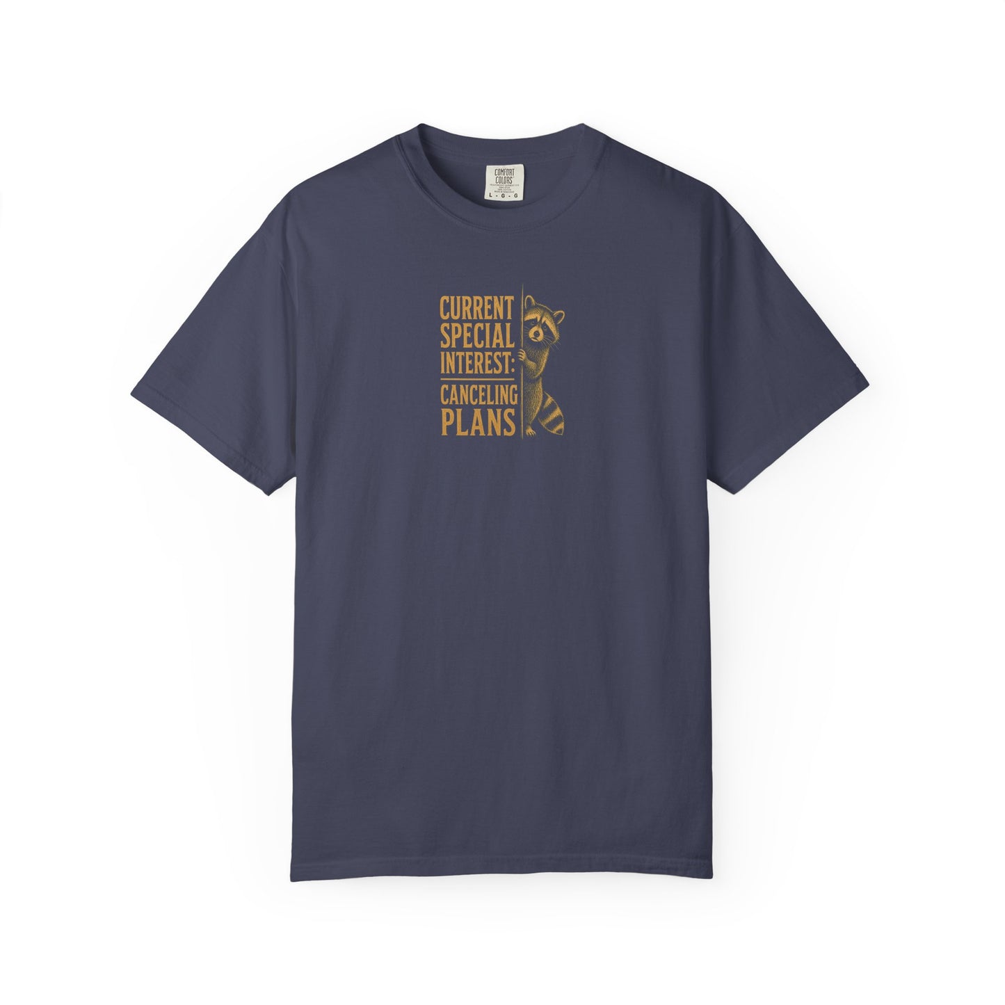 Funny Cancelled Plans T-Shirt — "Current Special Interest: Cancelling Plans" Raccoon Graphic Tee
