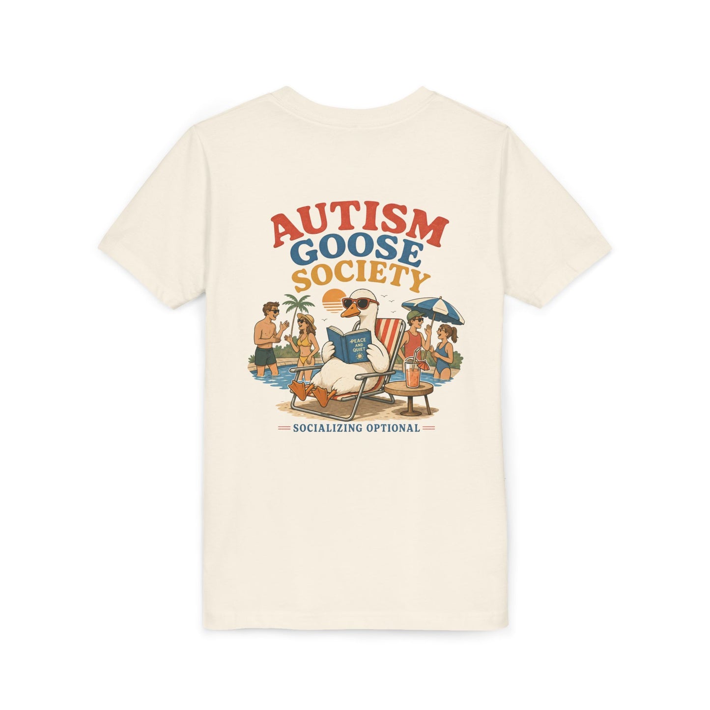 Silly Goose Youth Tee — "Autism Goose Society" Beach Graphic, Socializing Optional