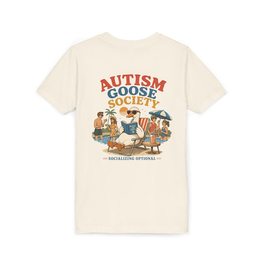 Silly Goose Youth Tee — "Autism Goose Society" Beach Graphic, Socializing Optional