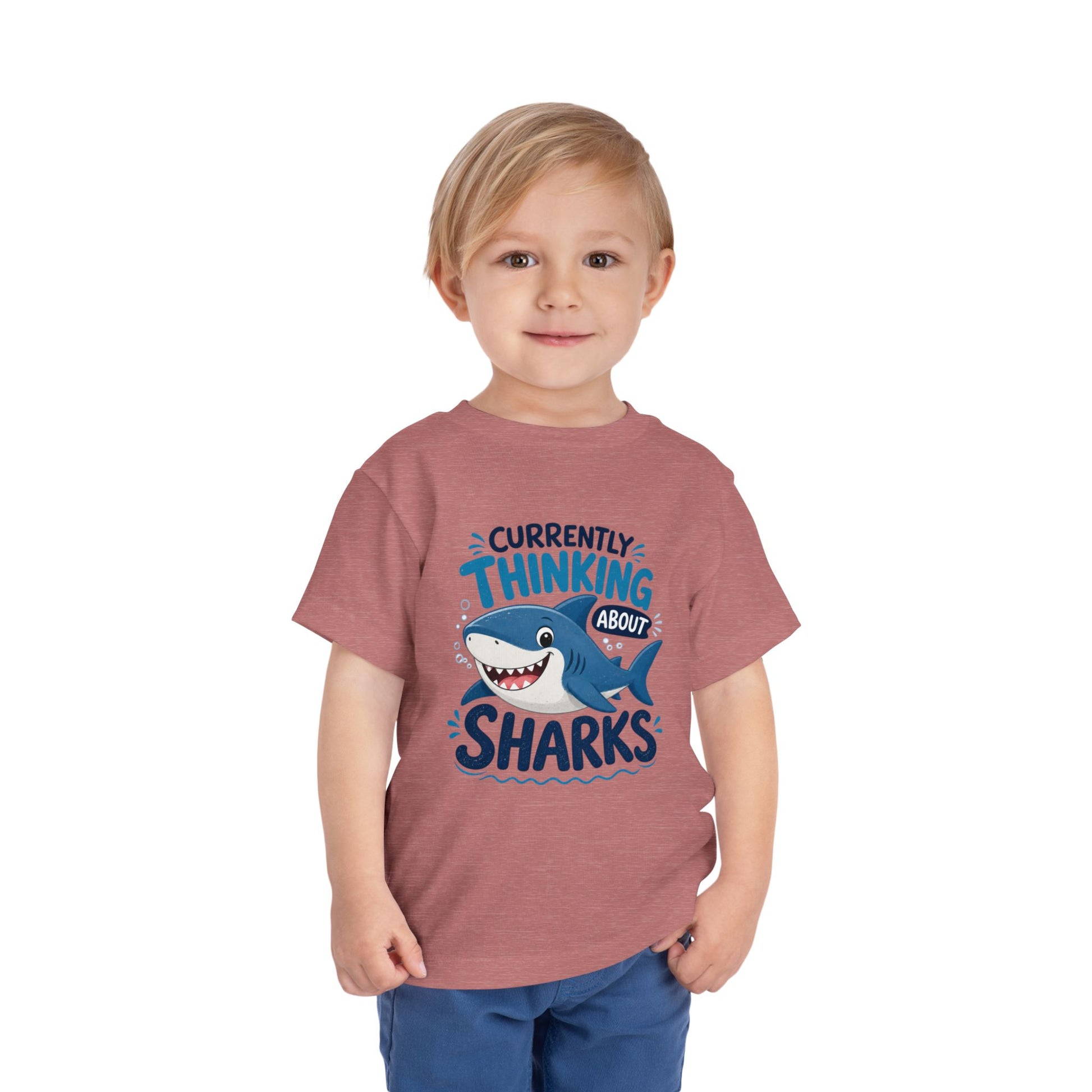 Toddler Tee — "Currently Thinking About Sharks" Cute Shark Graphic Shirt image 4