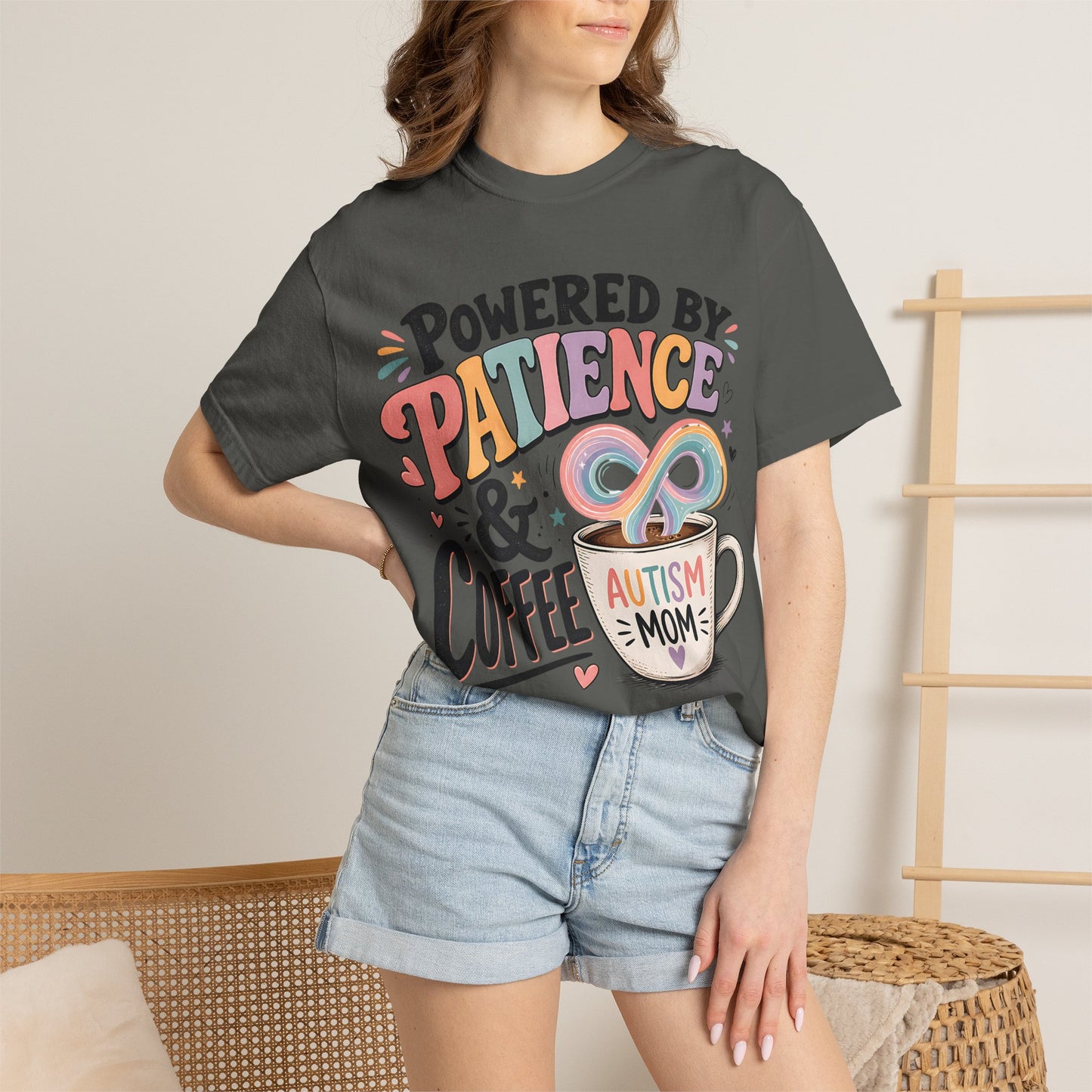 Autism Mom T-Shirt — "Powered by Patience &amp; Coffee" Graphic Tee image 23