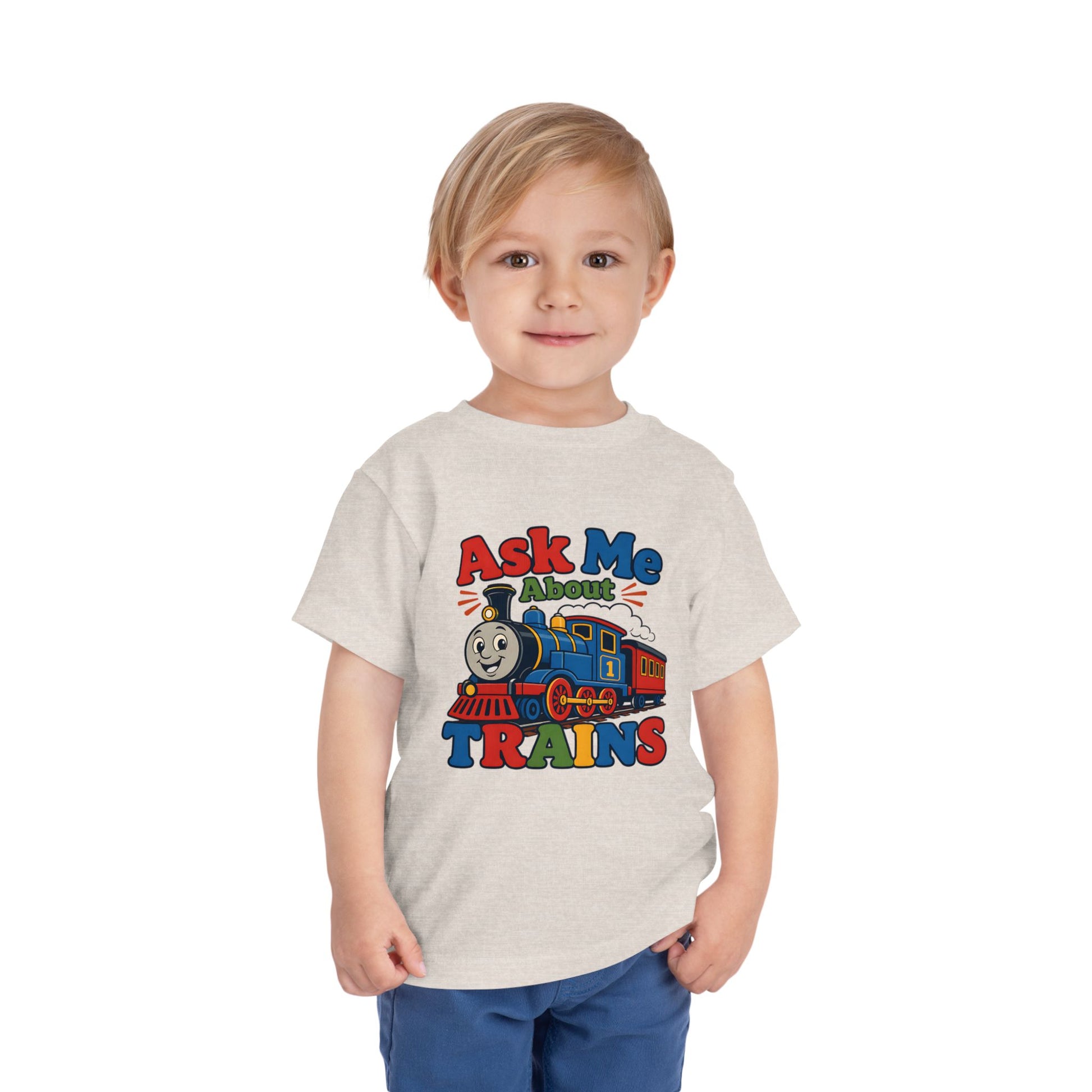 Toddler Tee — "Ask Me About Trains" Cute Kids Train Graphic Shirt image 13