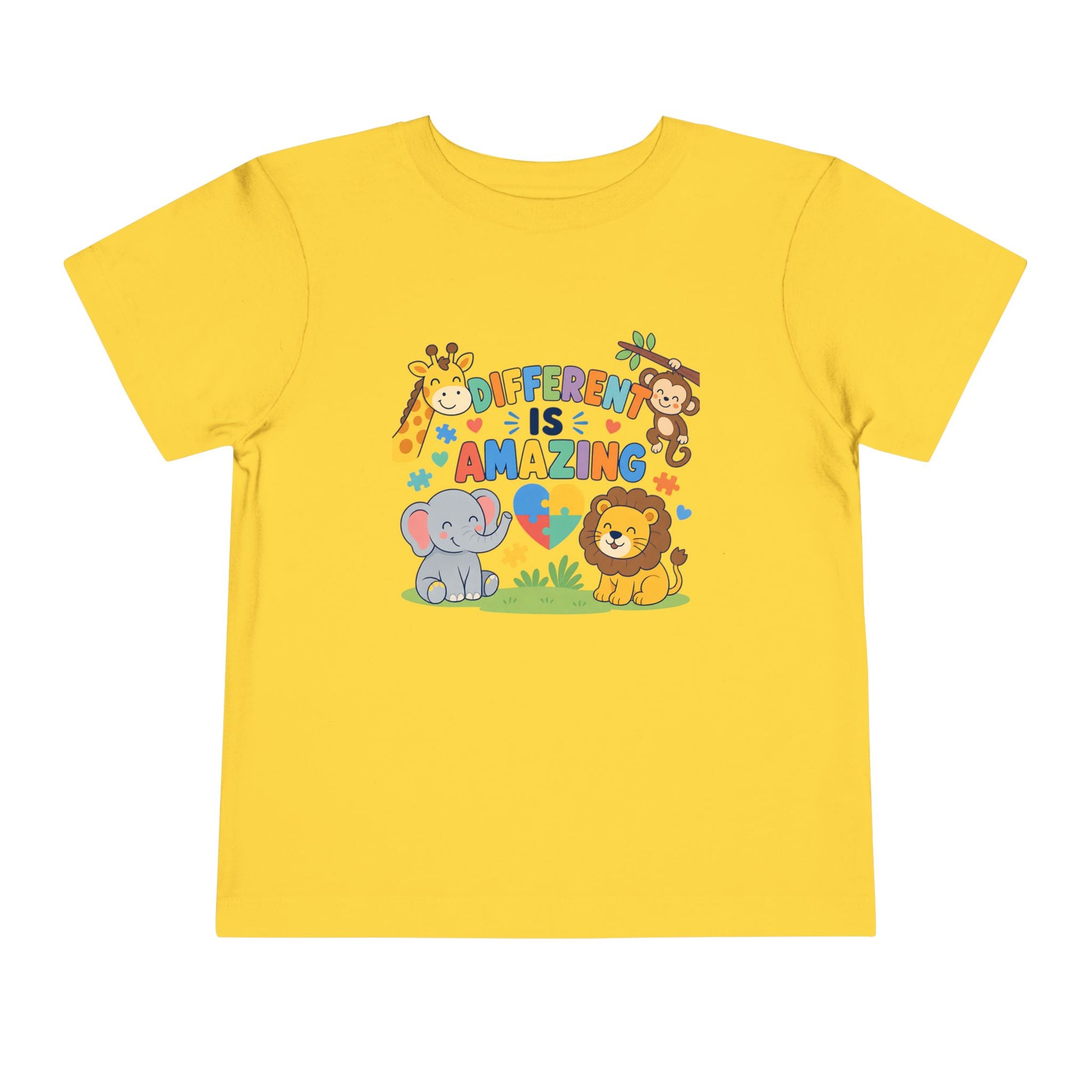 Toddler Tee — "Different Is Amazing" Jungle Animals Graphic - Yellow, 5T image