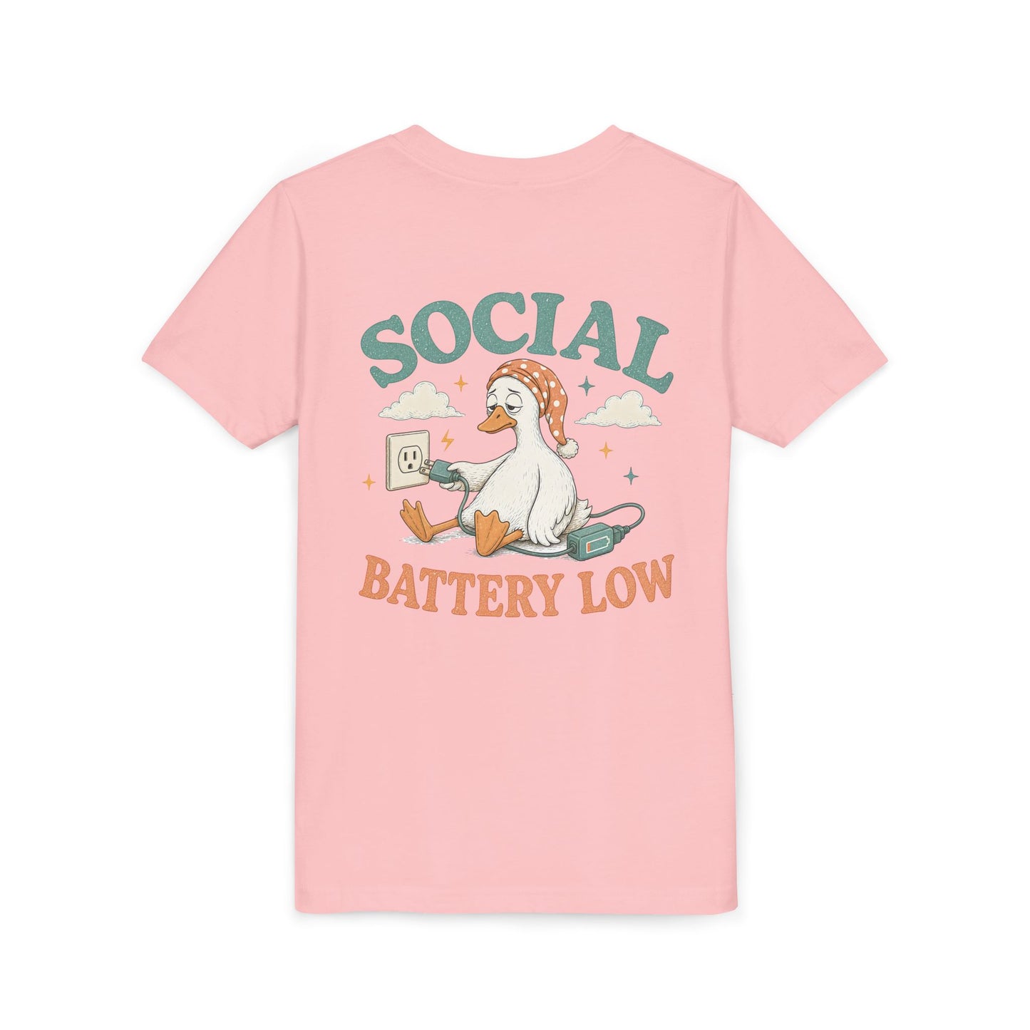 Youth Tee — Social Battery Low Silly Goose Graphic BACK PRINT