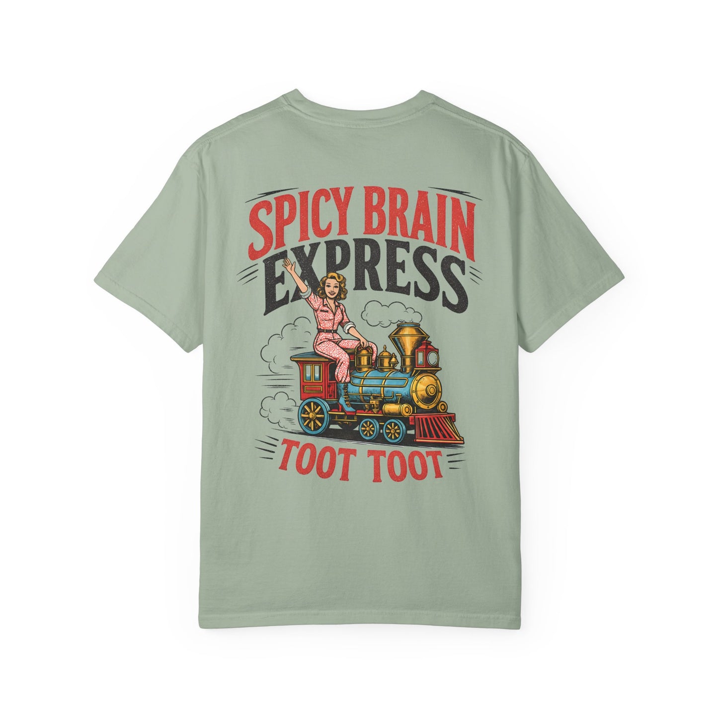 Spicy Brain Express T‑Shirt — Vintage Train Graphic "Toot Toot" BACK PRINT