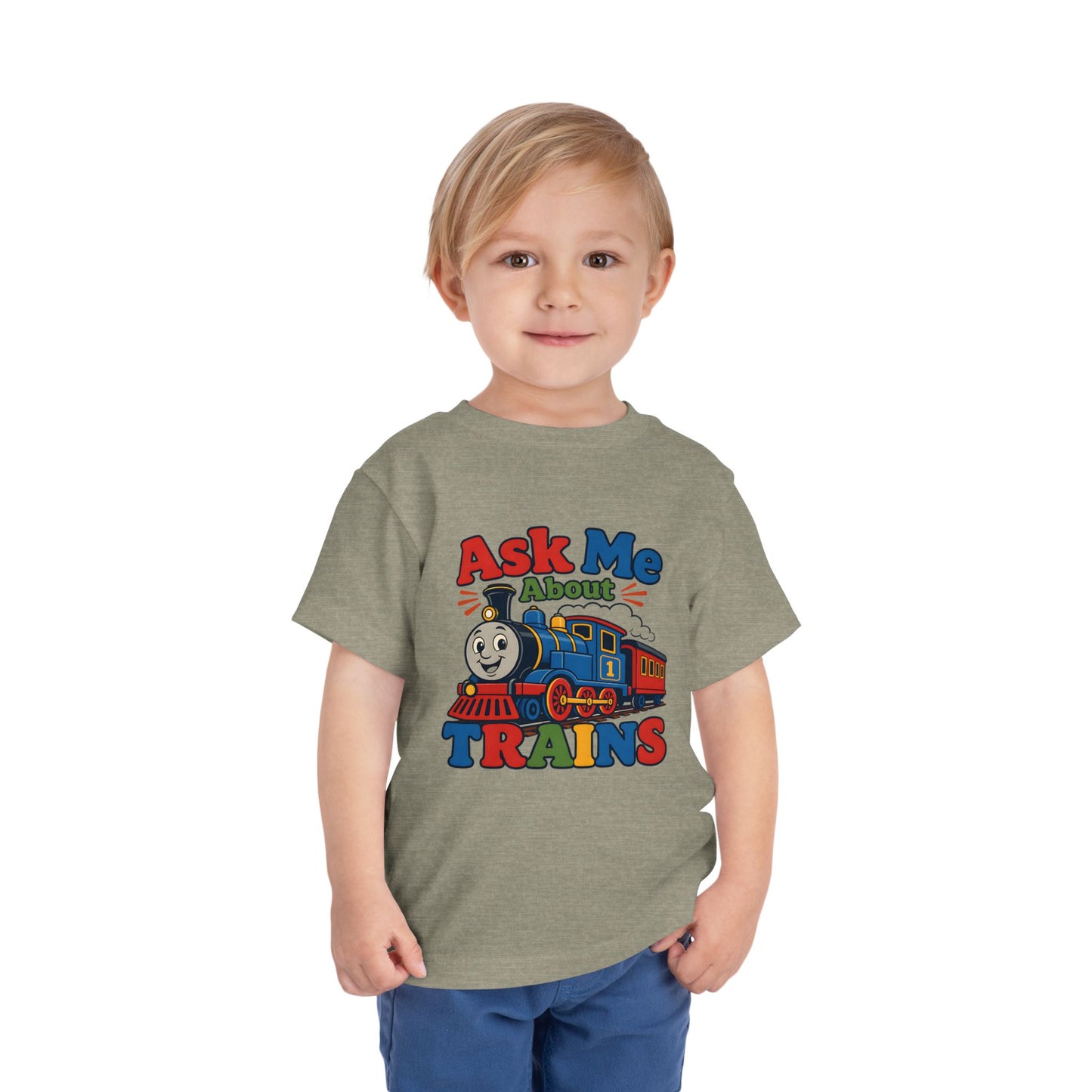 Toddler Tee — "Ask Me About Trains" Cute Kids Train Graphic Shirt image 16