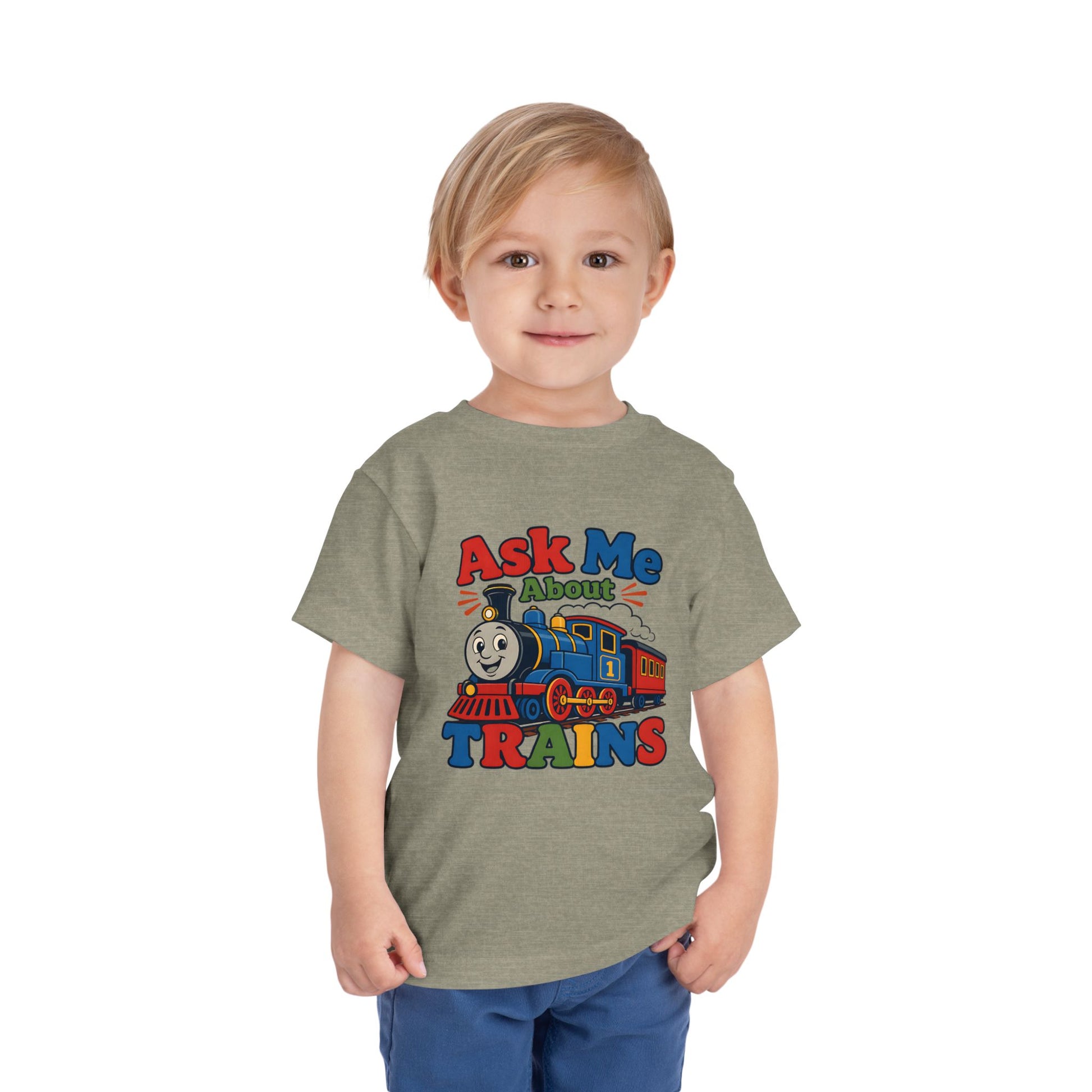 Toddler Tee — "Ask Me About Trains" Cute Kids Train Graphic Shirt image 16
