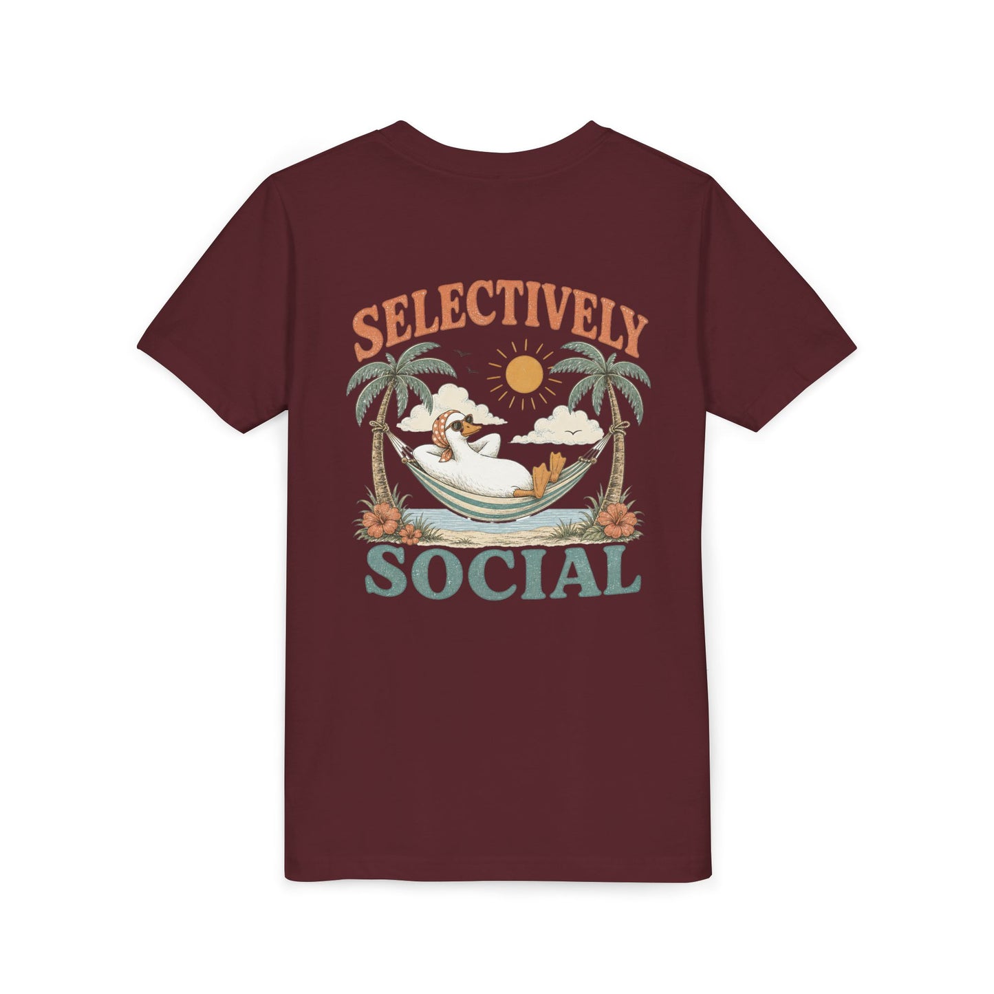 Youth Tee — Silly Goose "Selectively Social" Hammock Graphic Kid’s T-Shirt BACK PRINT