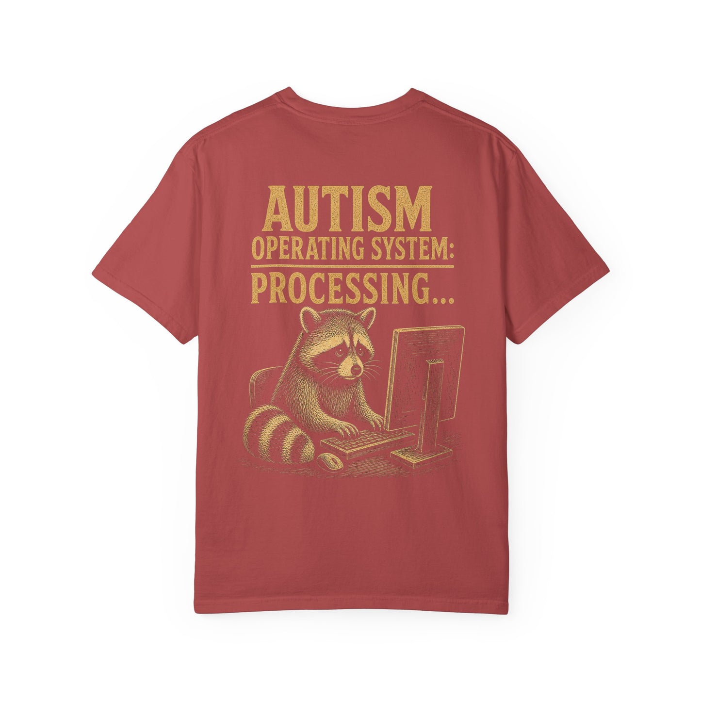 Autism Operating System T-Shirt — 'Processing...' Raccoon Graphic Tee
