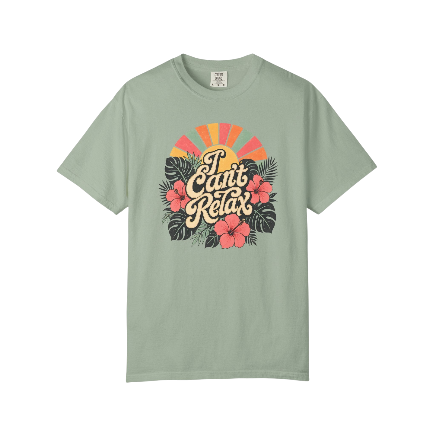 I Can't Relax Retro Floral T-Shirt — ADHD Funny Tropical Sunset Graphic Tee