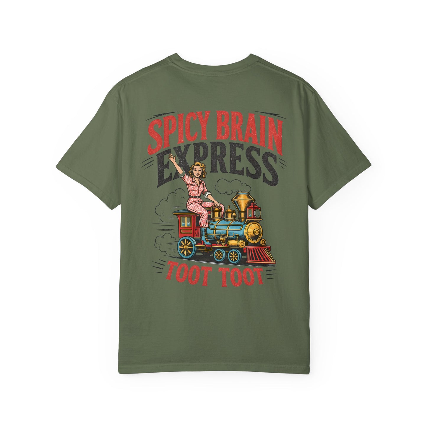 Spicy Brain Express T‑Shirt — Vintage Train Graphic "Toot Toot" BACK PRINT