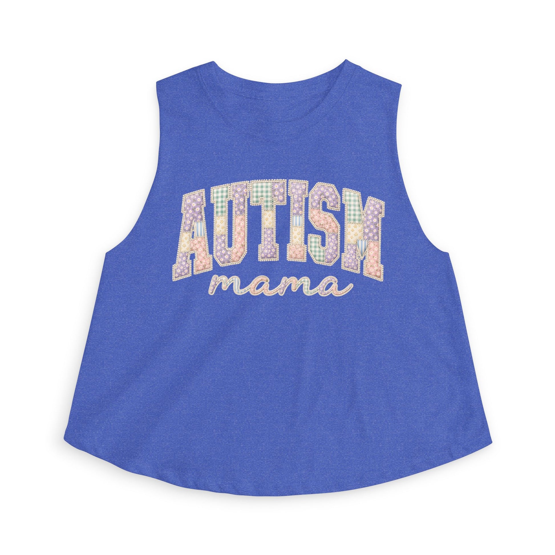 Autism Mama Crop Top - Pastel Patchwork Lettering Support Tank image