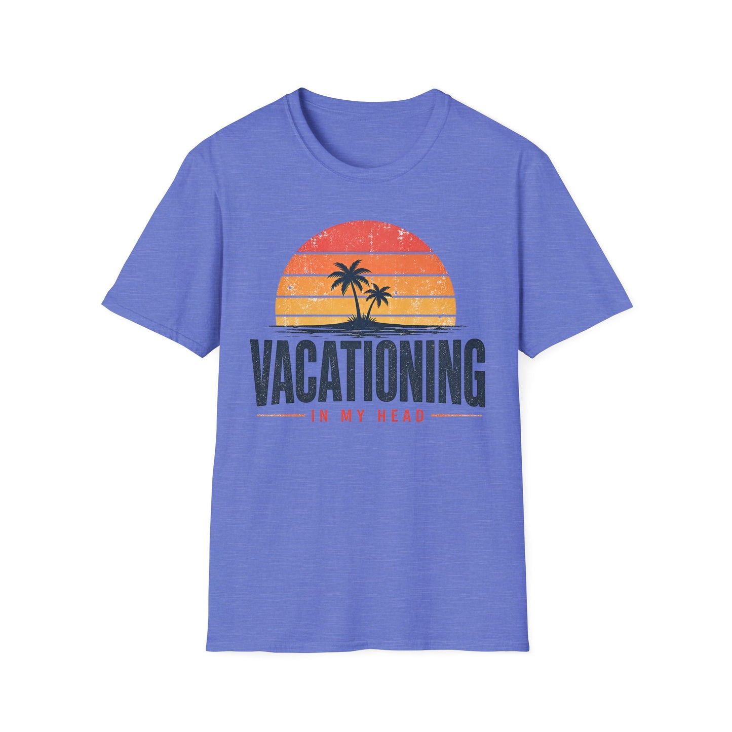 Vacationing T-Shirt — Retro Palm Sunset "Vacationing in My Head" Tee