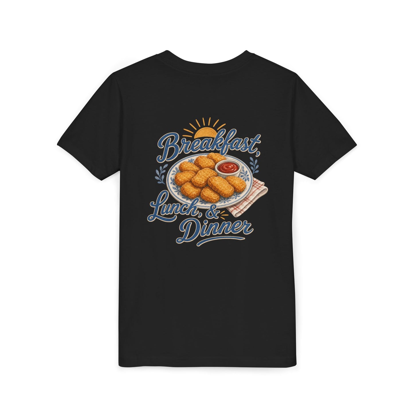 "Breakfast, Lunch & Dinner" Chicken Nugget Graphic Youth Tee — BACK PRINT