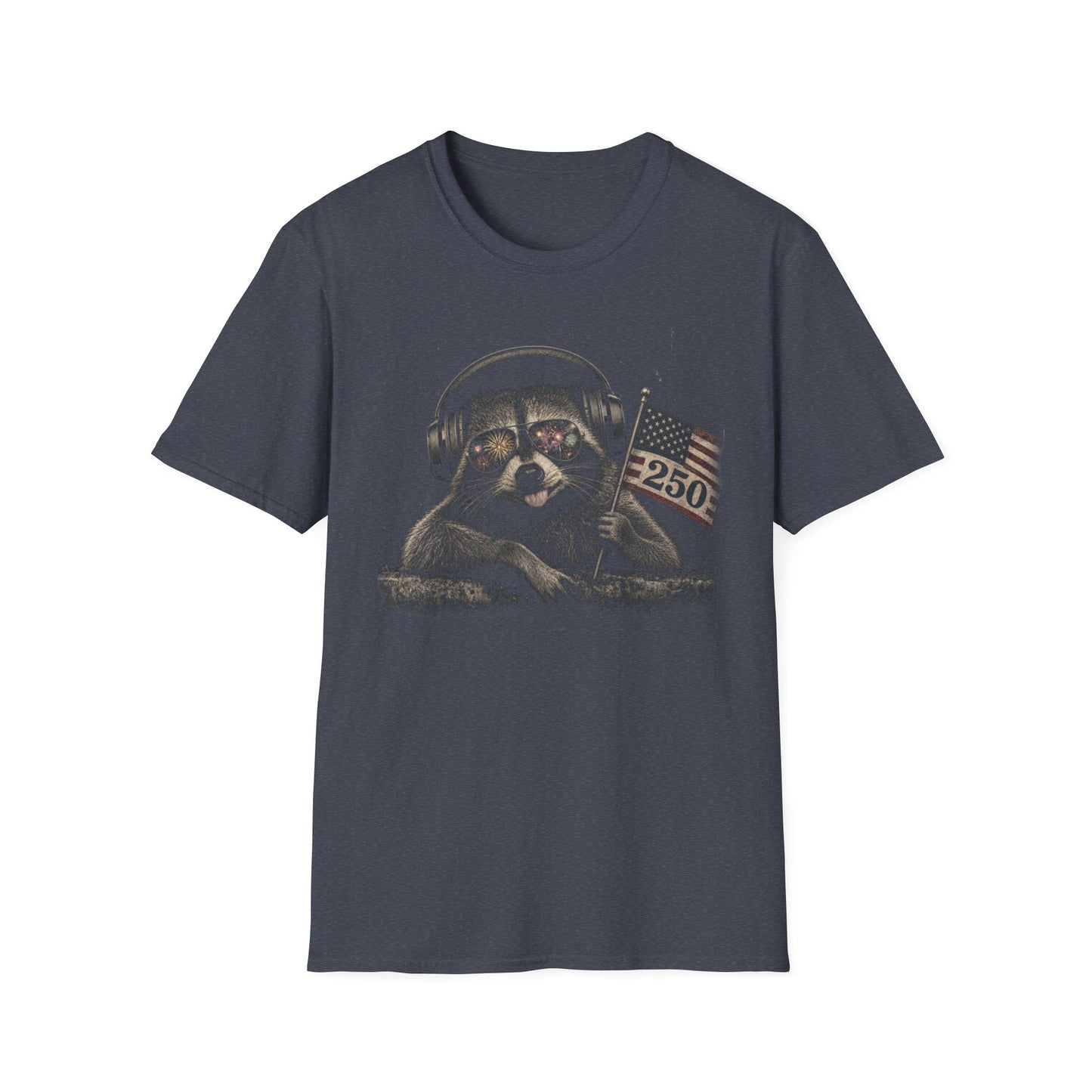 Raccoon With Headphones & Flag 4th of July — Retro America's 250th Anniversary  Americana Graphic T-Shirt