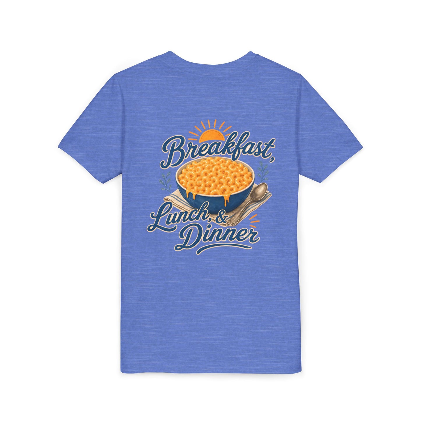 "Breakfast, Lunch & Dinner" Macaroni and Cheese Bowl Graphic Youth Tee — BACK PRINT