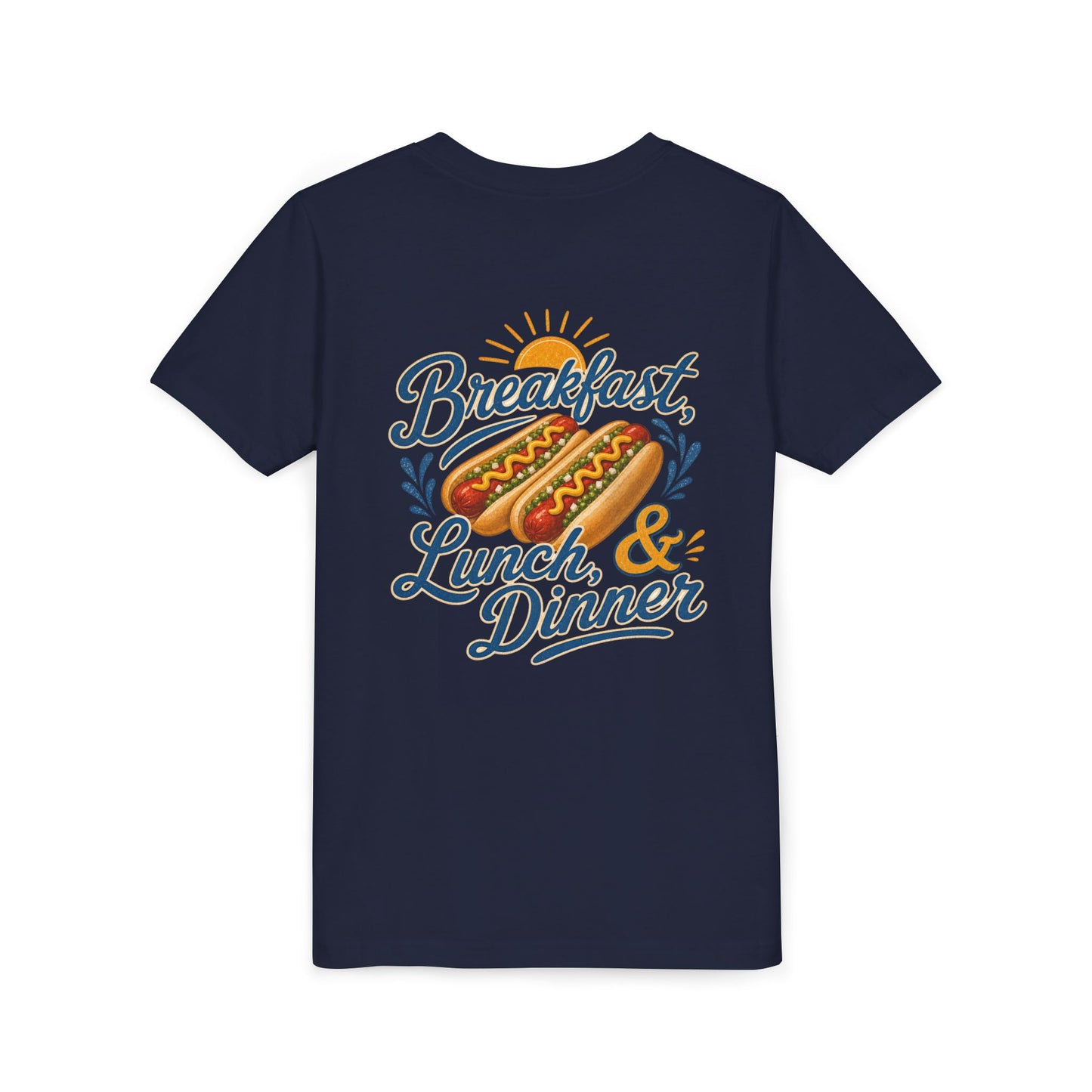 “Breakfast, Lunch & Dinner” Hot Dog Graphic Tee Youth BACK PRINT —