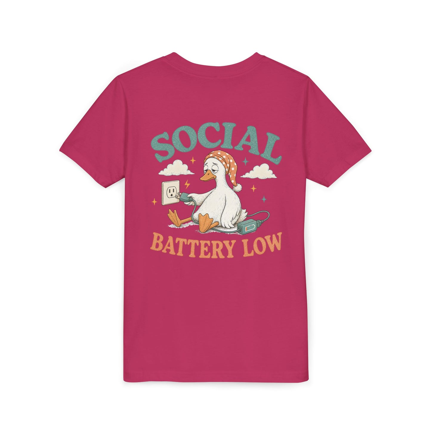 Youth Tee — Social Battery Low Silly Goose Graphic BACK PRINT