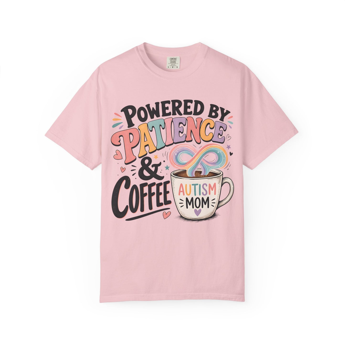 Autism Mom T-Shirt — "Powered by Patience &amp; Coffee" Graphic Tee image