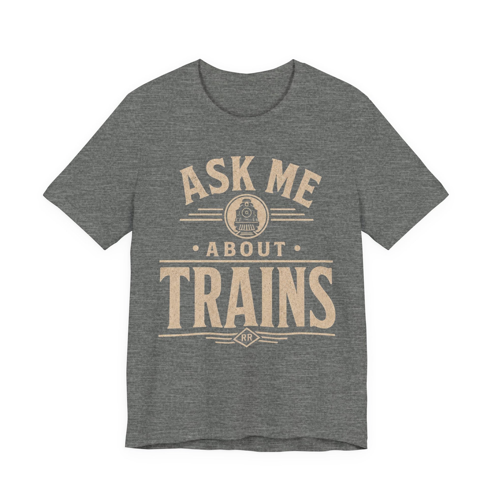 Ask Me About Trains Shirt — Vintage Railroad Tee for Train Enthusiasts image