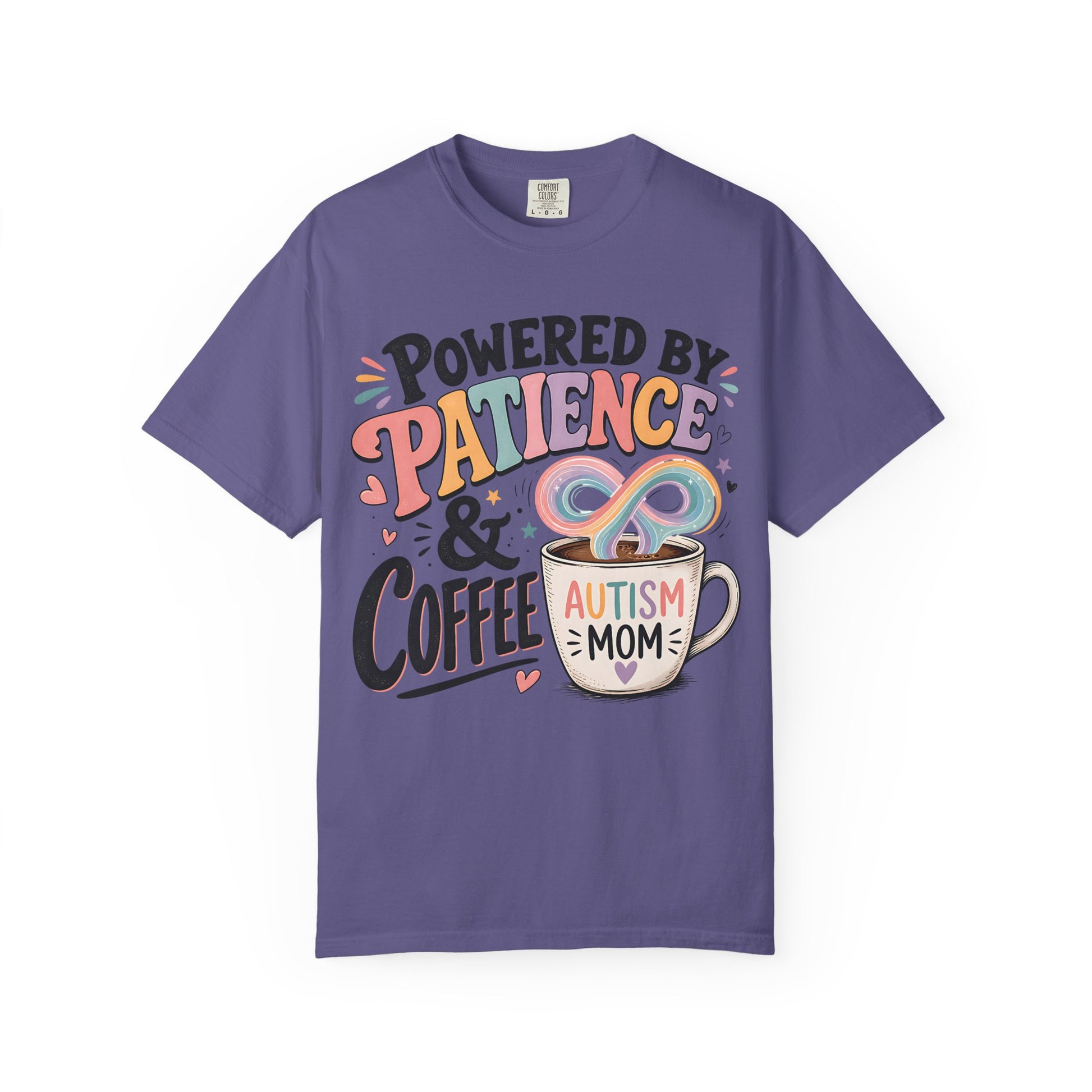 Autism Mom T-Shirt — "Powered by Patience &amp; Coffee" Graphic Tee image