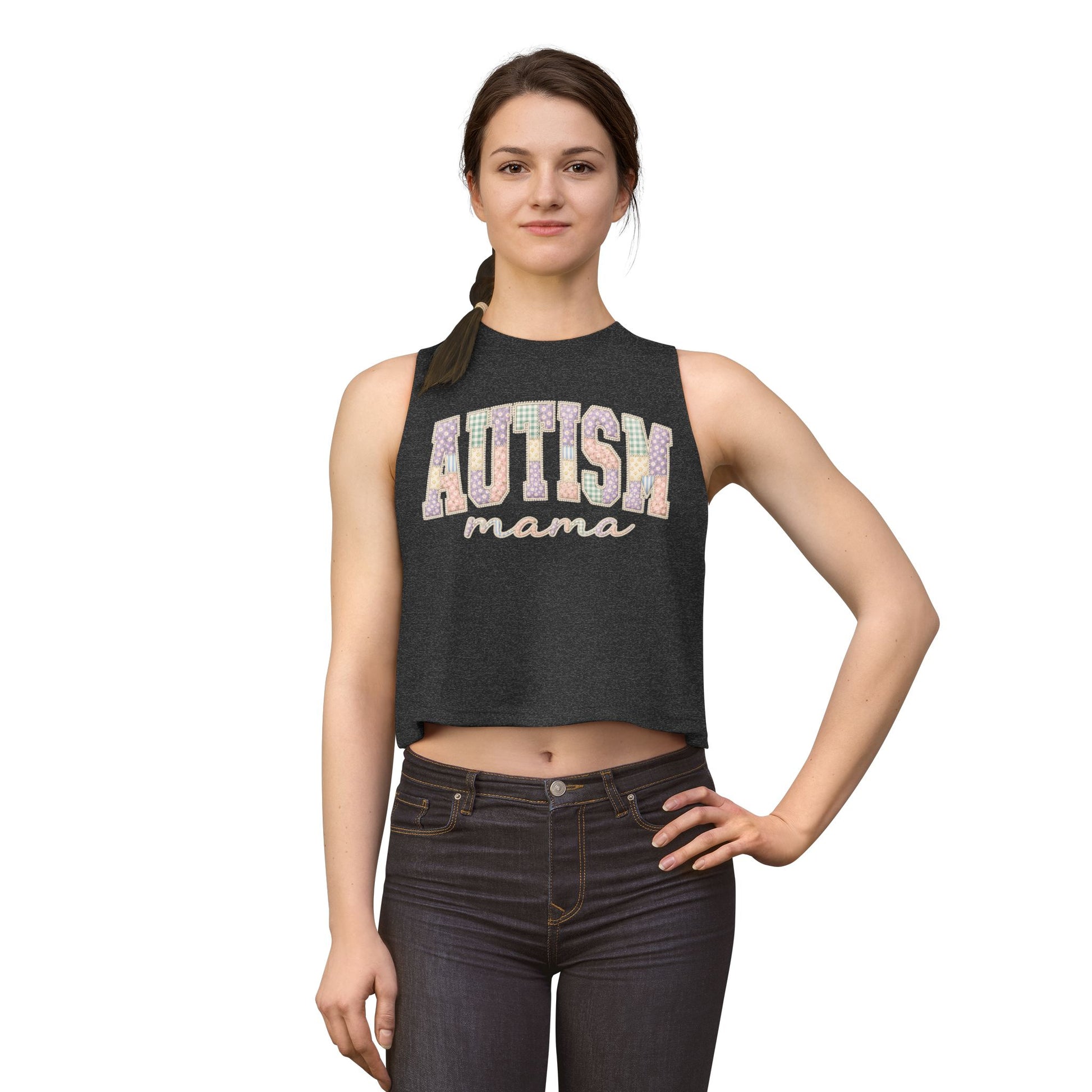Autism Mama Crop Top - Pastel Patchwork Lettering Support Tank image 16