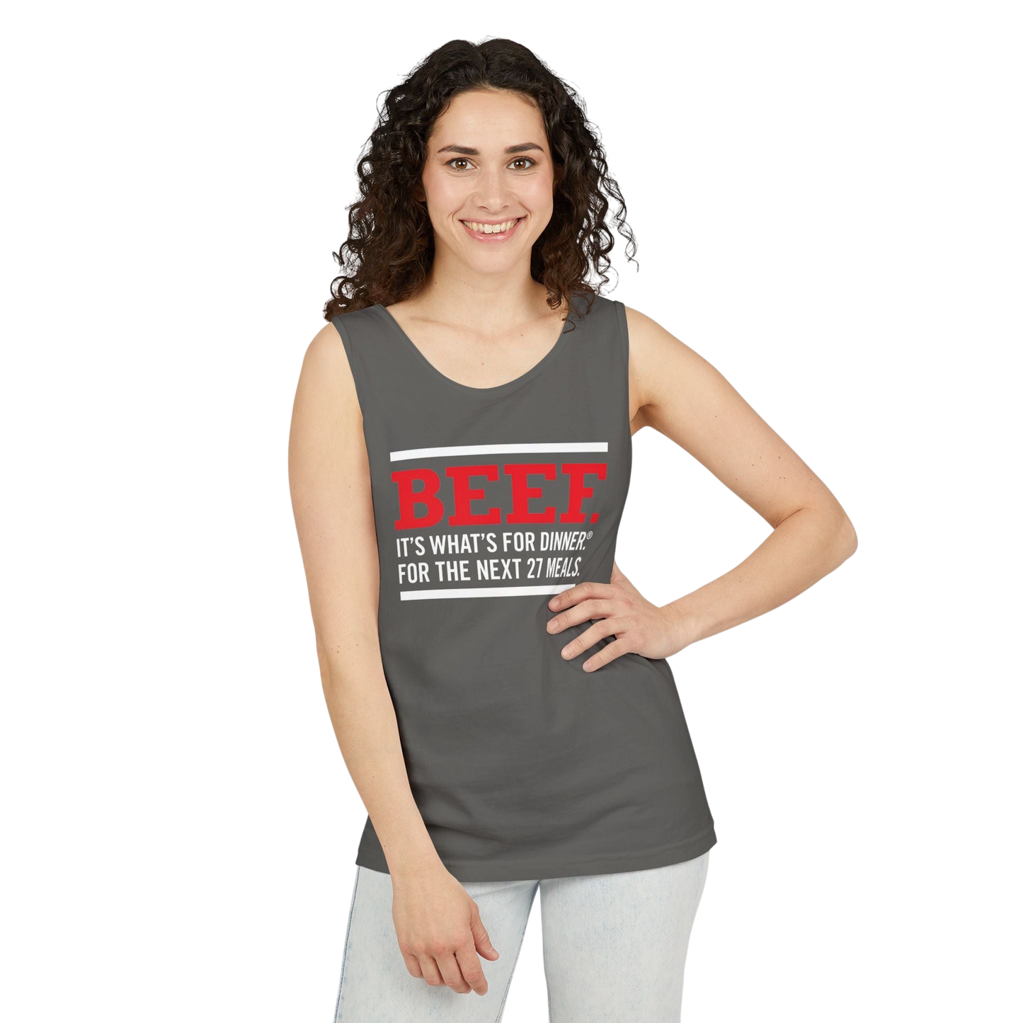 Beef: It’s What’s For Dinner — Funny Graphic Tank Top  for Autistic people seeking routine - UNISEX image 1