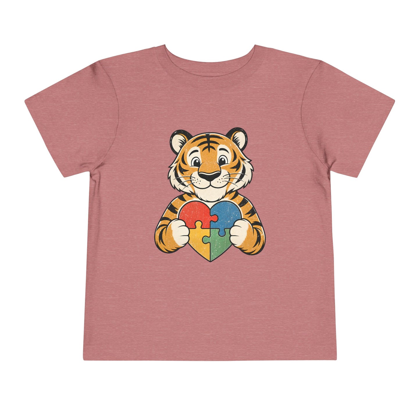 Toddler Tee — Cute Tiger Holding Autism Puzzle Heart - Heather Mauve, 5T image