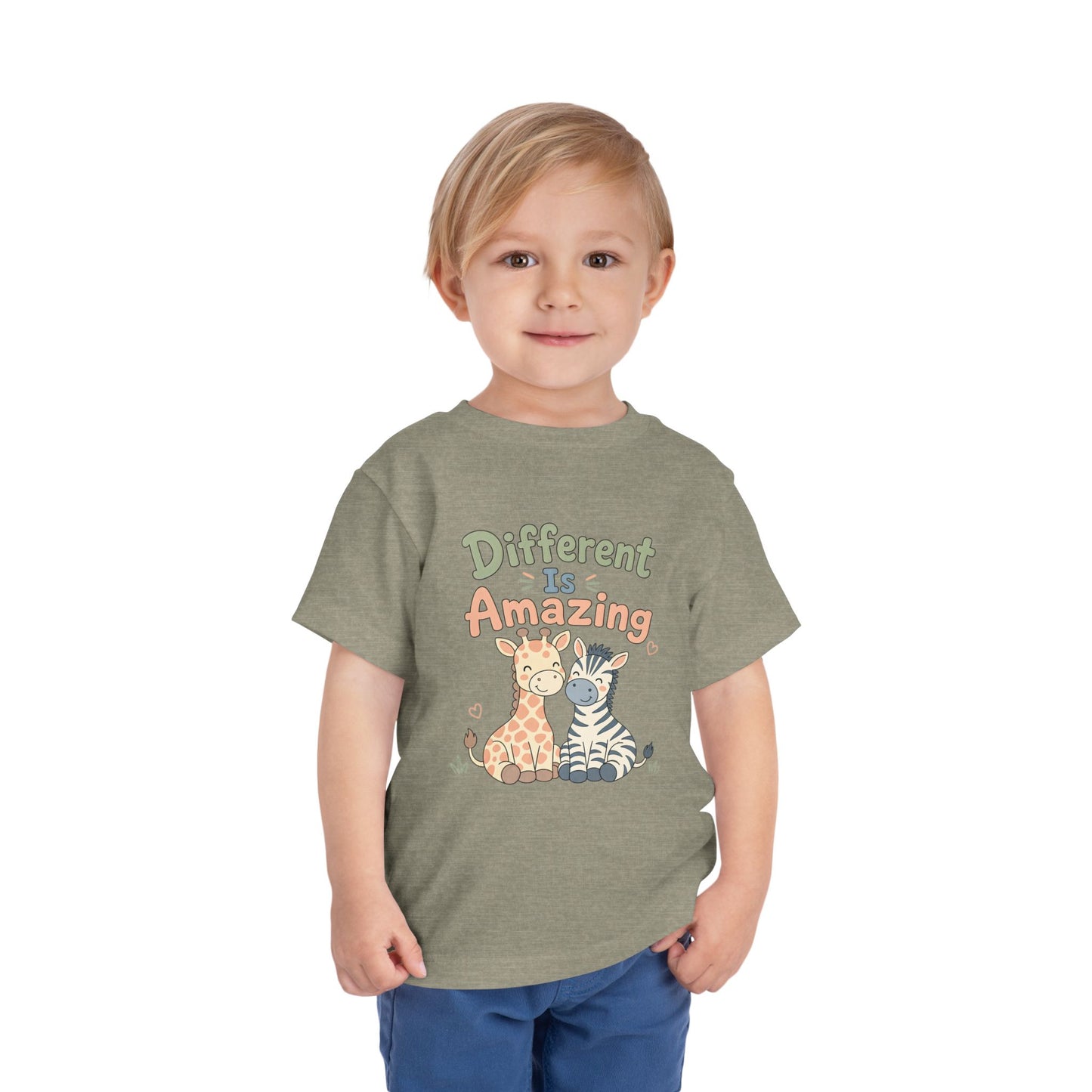 Toddler Tee — "Different Is Amazing" Giraffe &amp; Zebra Diversity Kids Shirt image 18