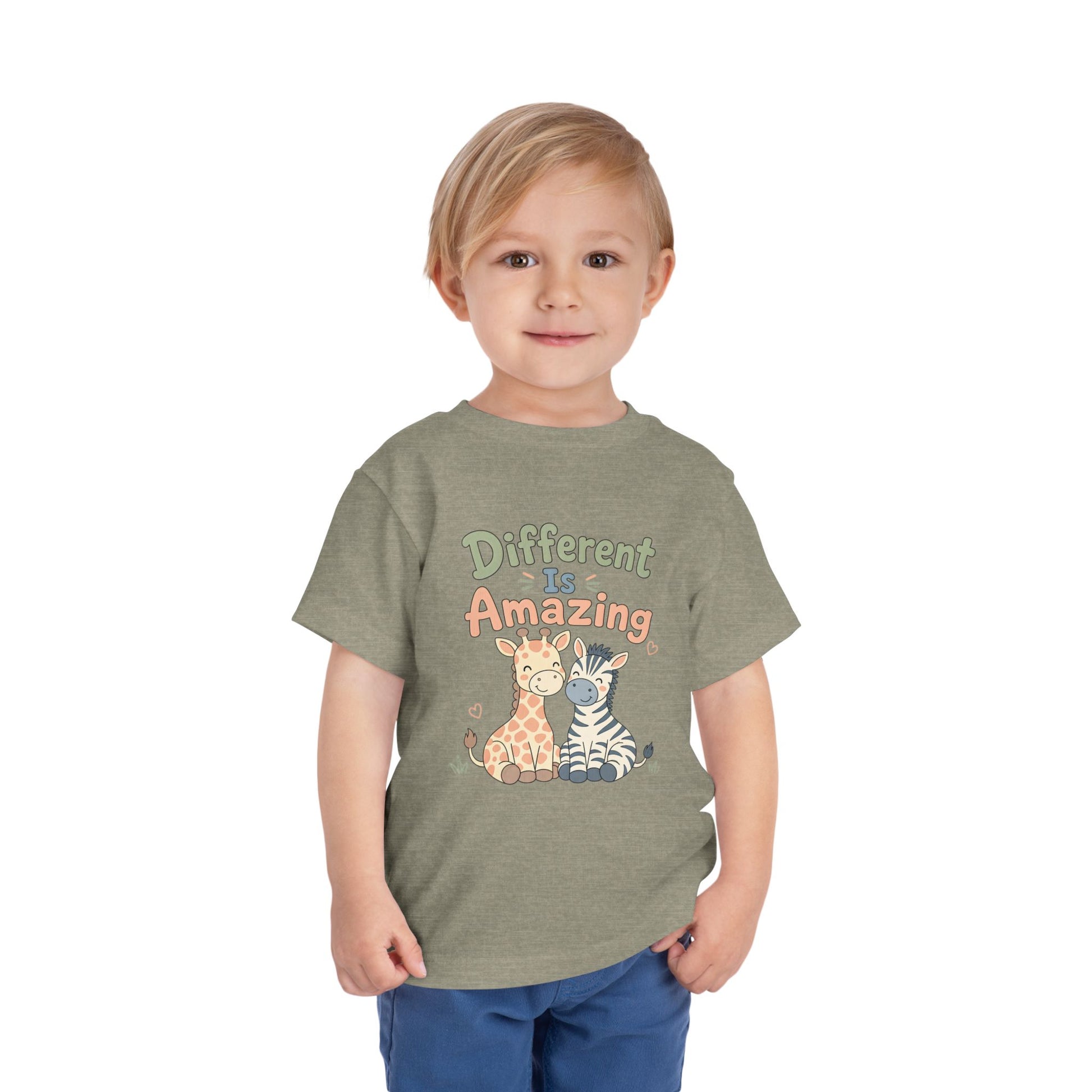 Toddler Tee — "Different Is Amazing" Giraffe &amp; Zebra Diversity Kids Shirt image 18