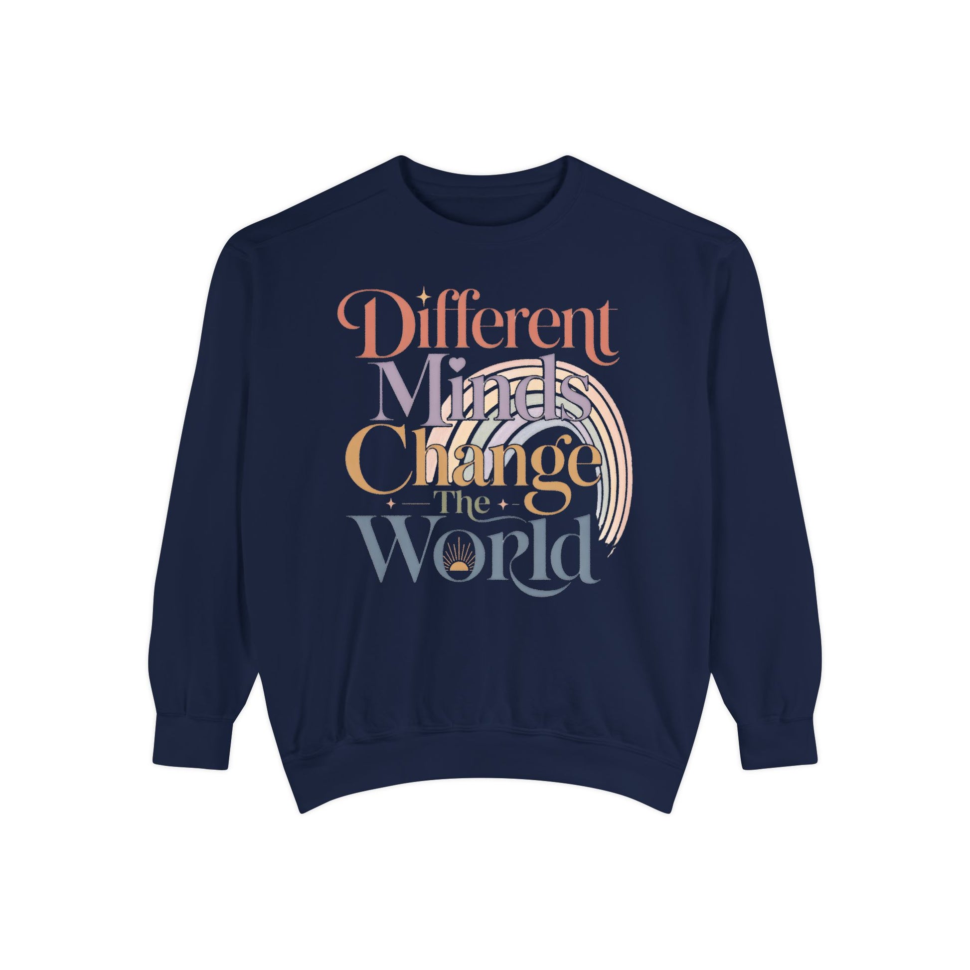 Different Minds Change the World Sweatshirt — Inspirational Graphic Sweatshirt - True Navy, 2XL image