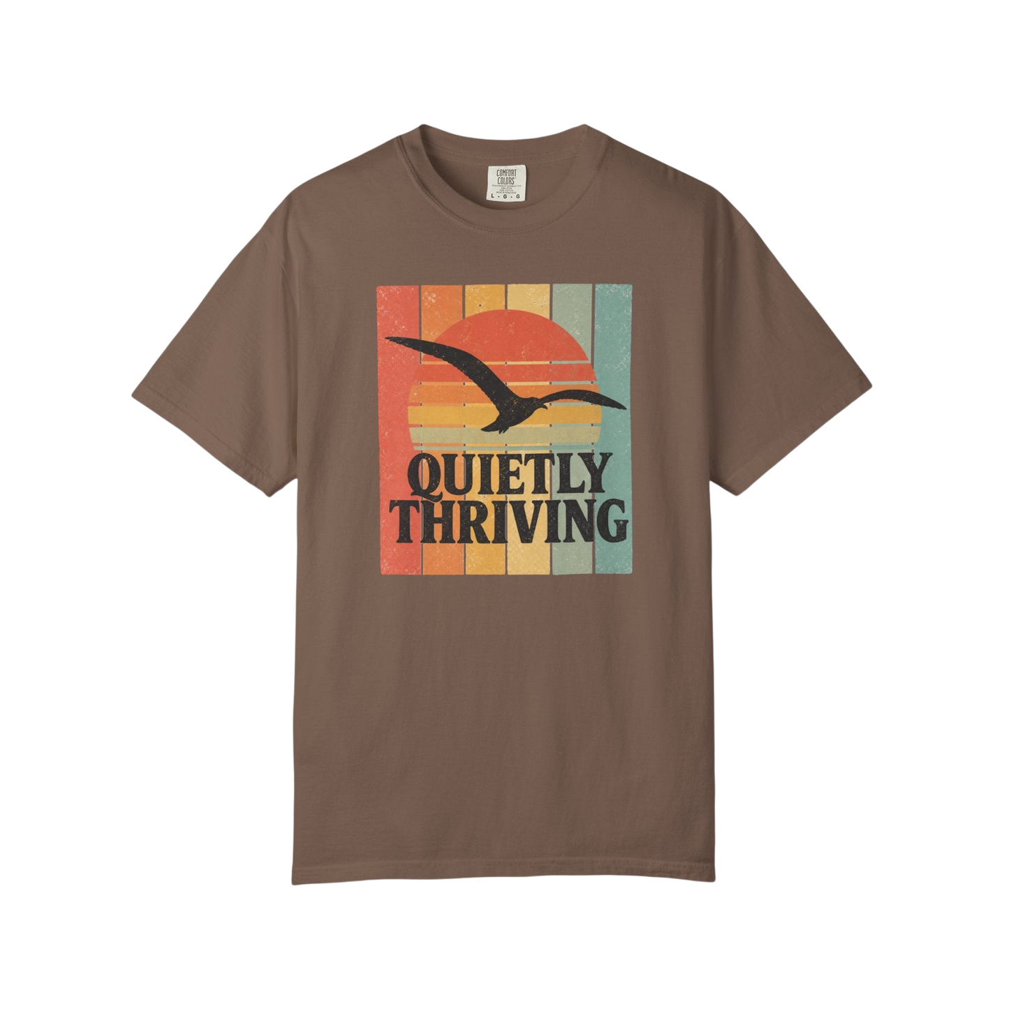 Quietly Thriving T-Shirt — Retro Sunset Seagull Tee