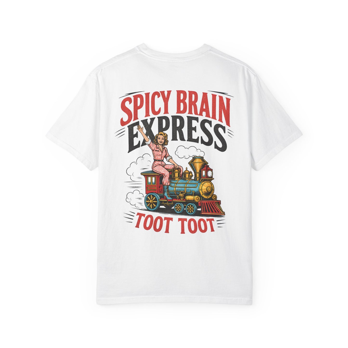 Spicy Brain Express T‑Shirt — Vintage Train Graphic "Toot Toot" BACK PRINT