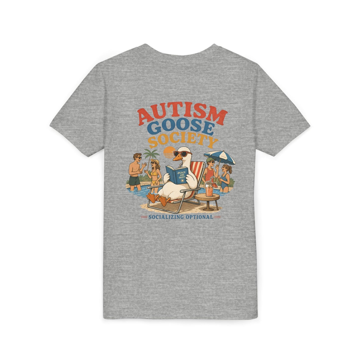 Silly Goose Youth Tee — "Autism Goose Society" Beach Graphic, Socializing Optional