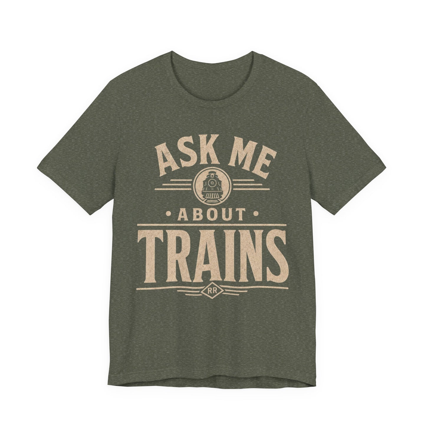 Ask Me About Trains Shirt — Vintage Railroad Tee for Train Enthusiasts image